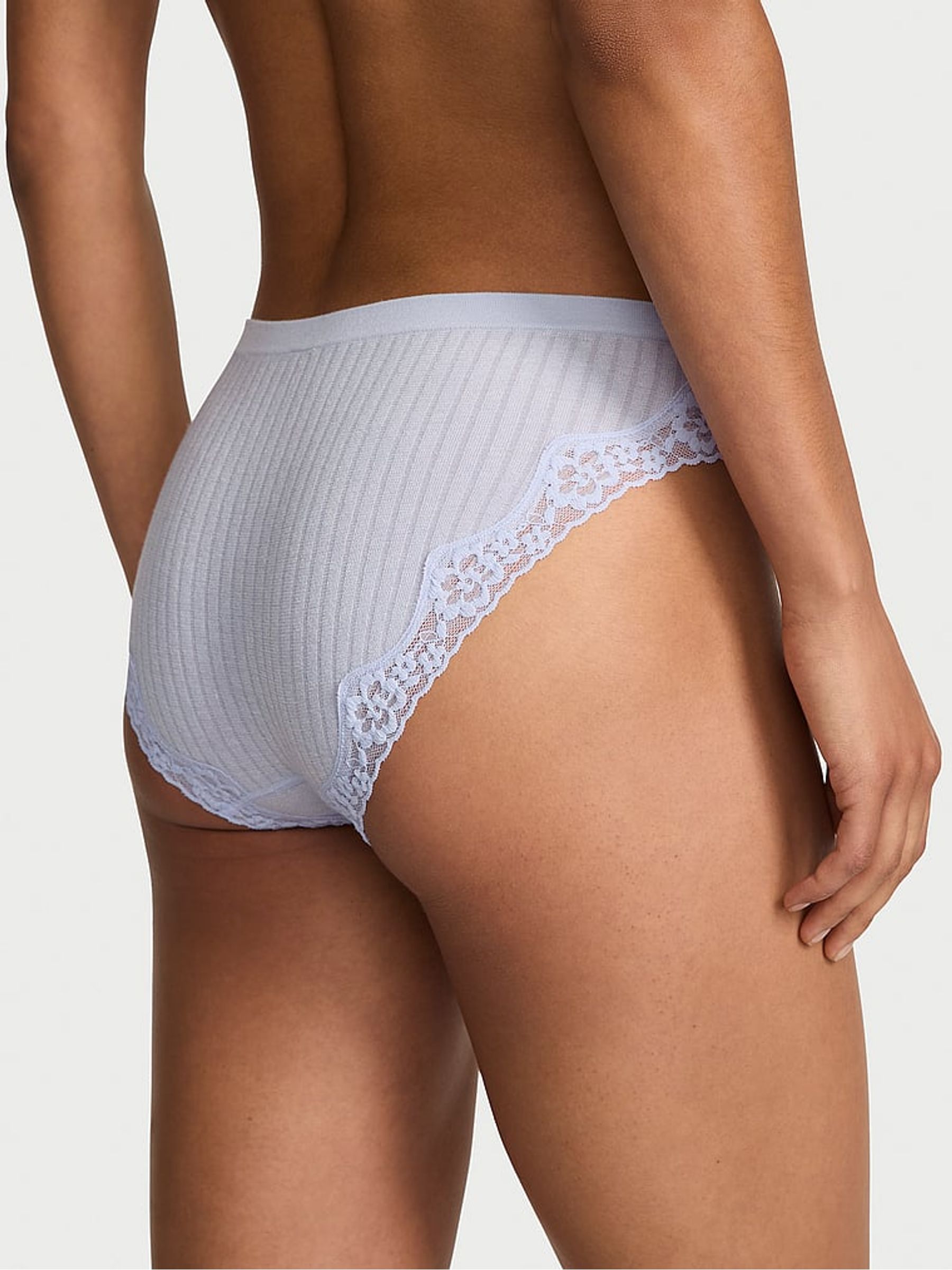Soft Iris Blue Bikini Rib Lace Trim Knickers - Image 2 of 2