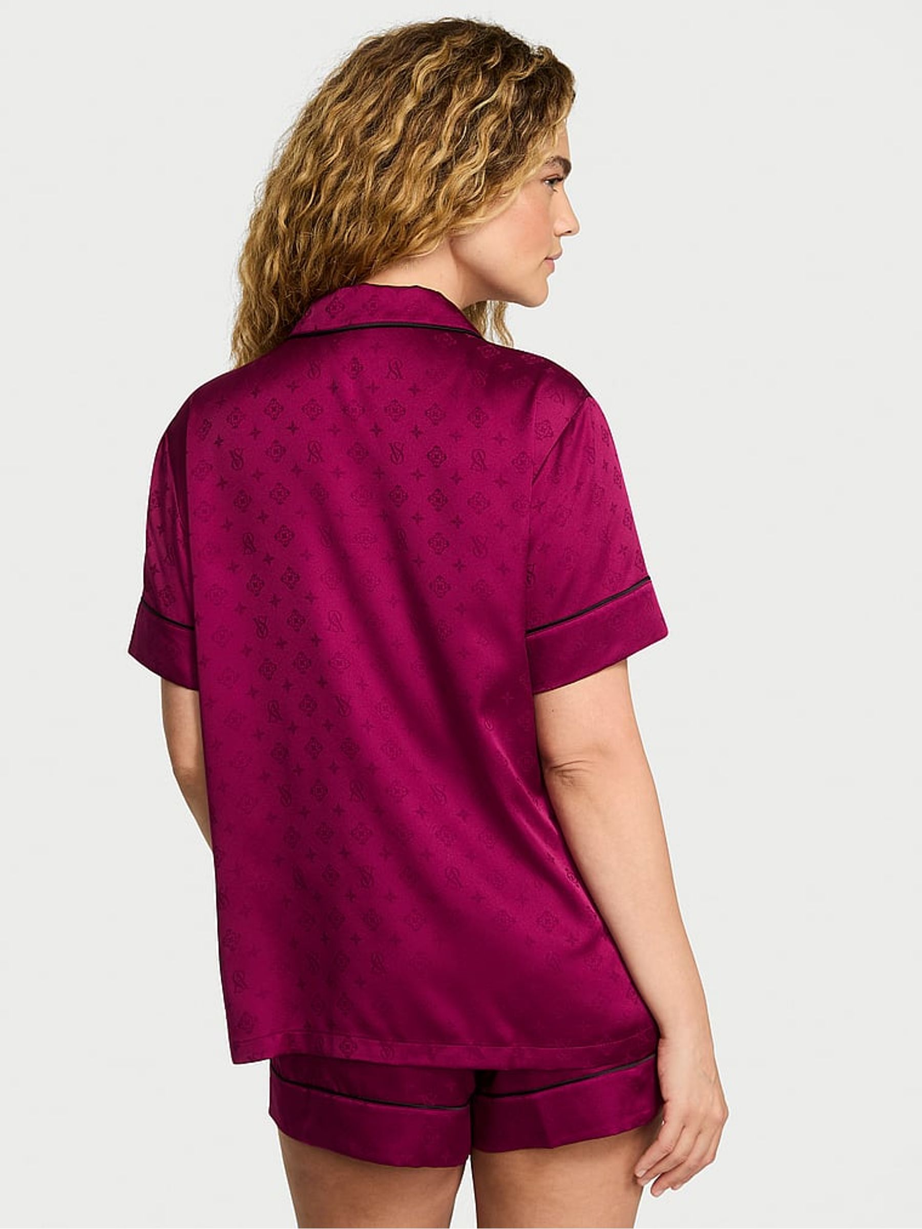 Logo Fresh Jam Jacquard Purple Satin Short Pyjamas Set - Image 2 of 3