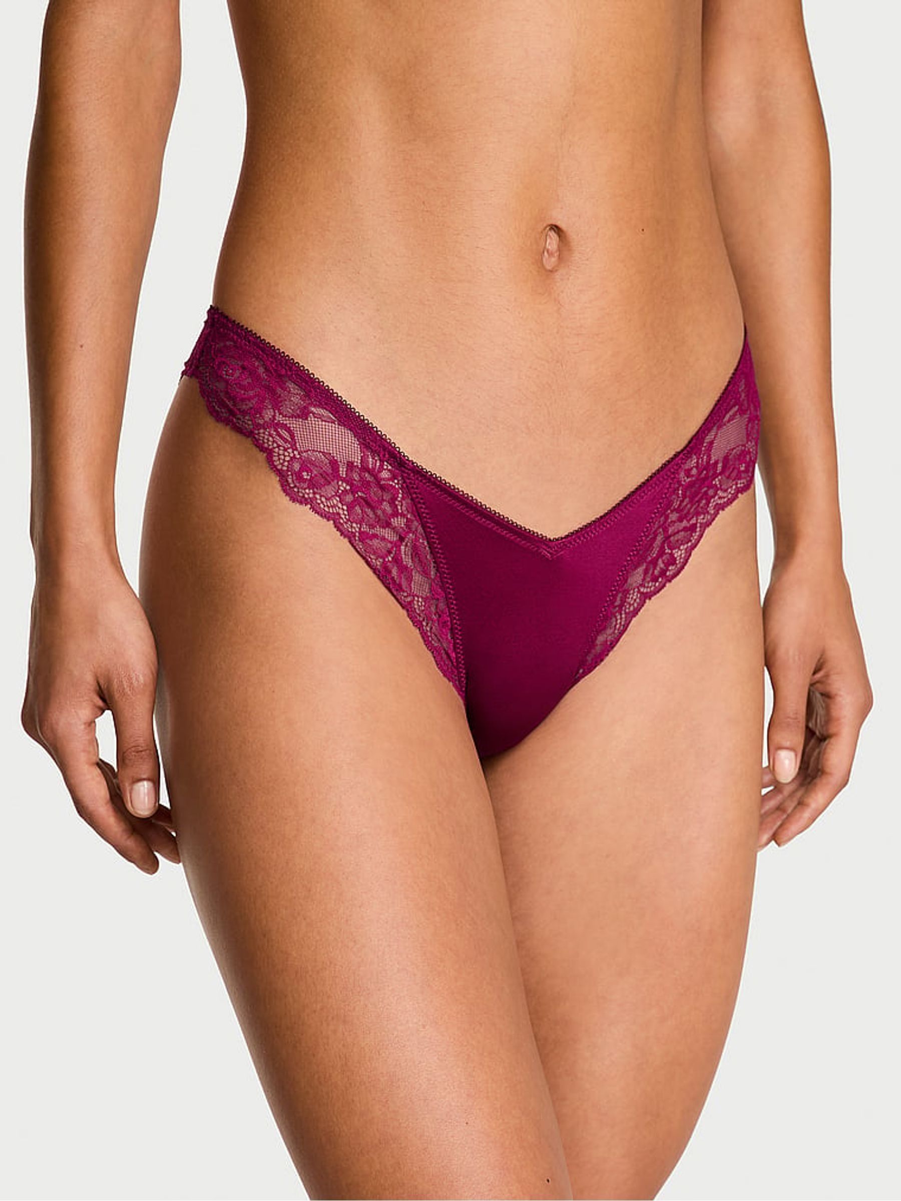 Fresh Jam Purple Thong Rose Lace Trim Knickers - Image 1 of 3
