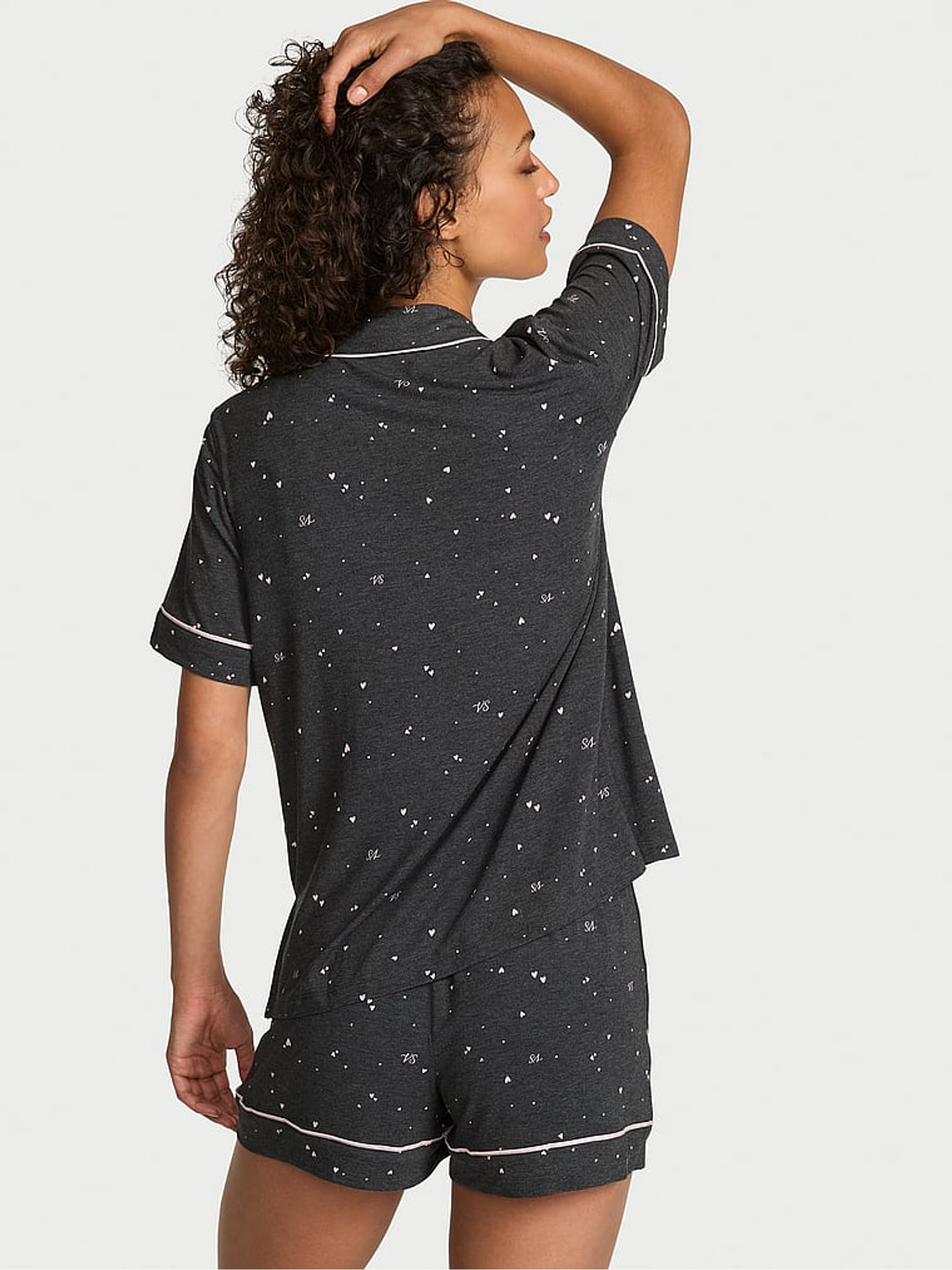 Charcoal Heather Grey & Pink Hearts Modal Short Pyjamas Set - Image 2 of 2