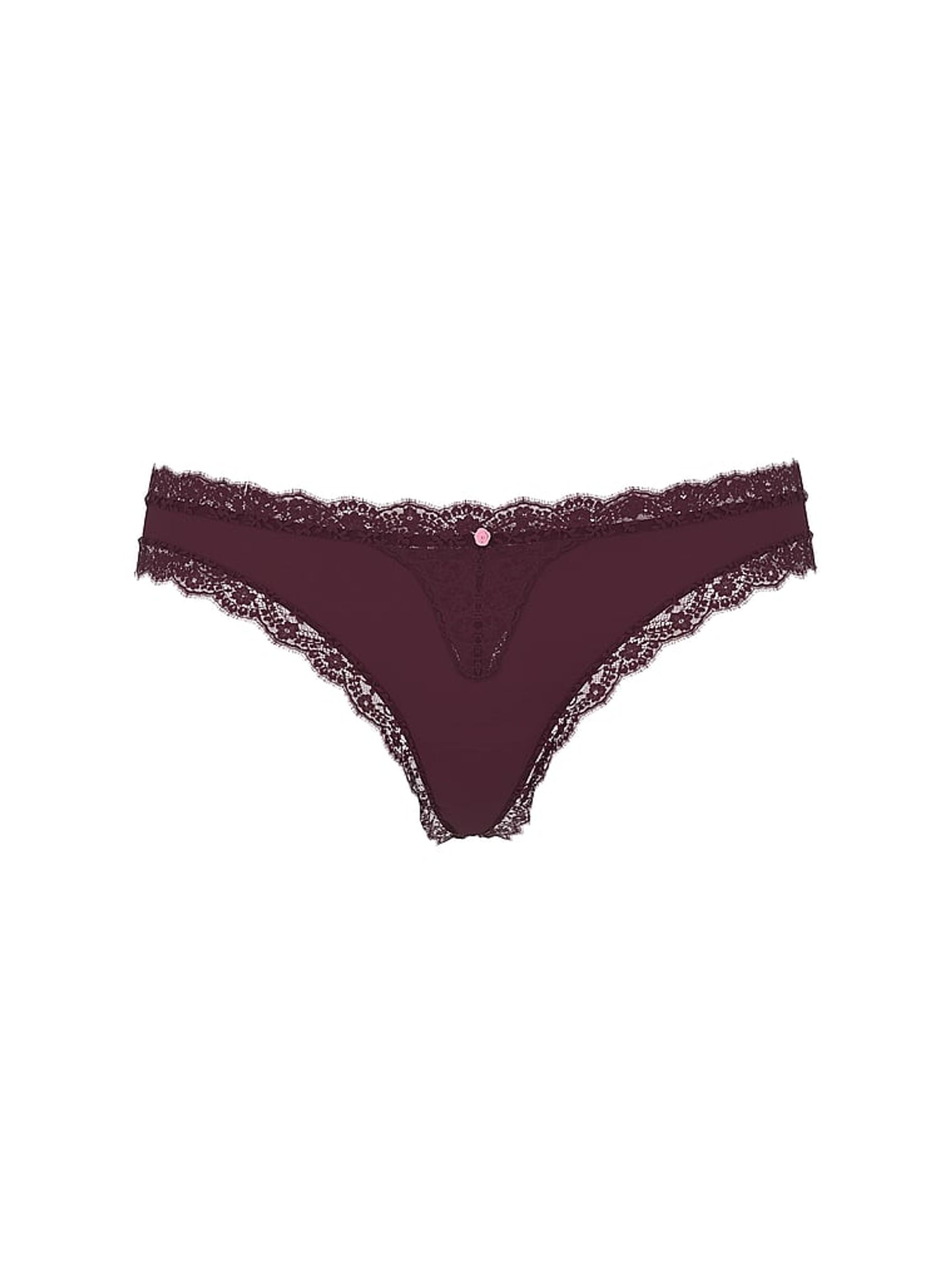 Winter Wine Red Lace Trim Thong Knickers - Image 4 of 4