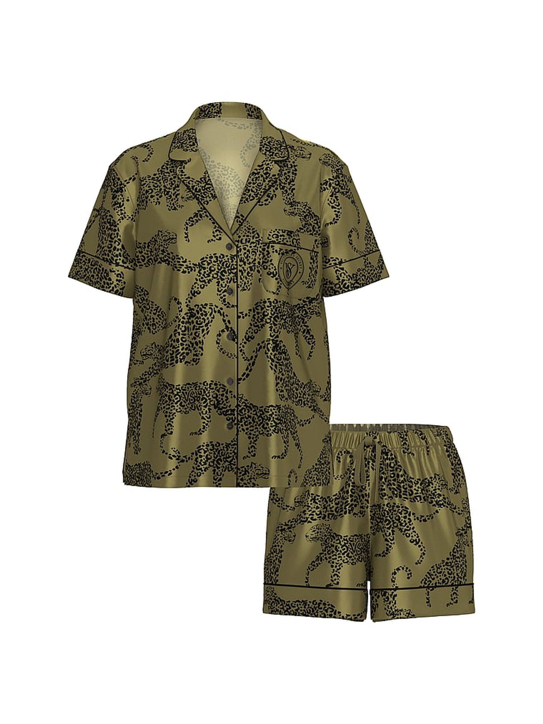 Green Chameleon Leopards Satin Short Pyjamas Set - Image 3 of 4