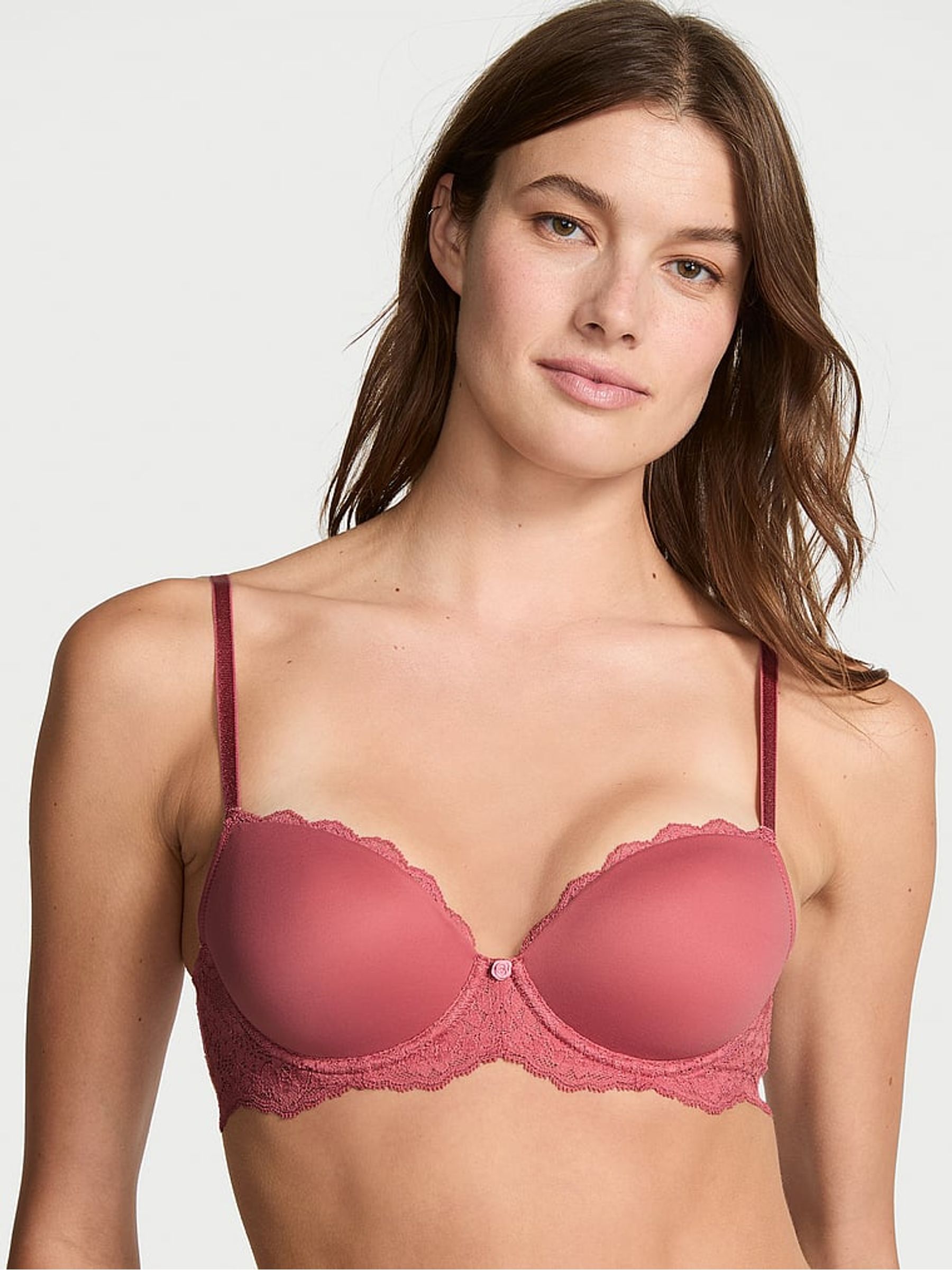 Seductive Rose Pink Lace Trim Lightly Lined Demi Bra - Image 1 of 3