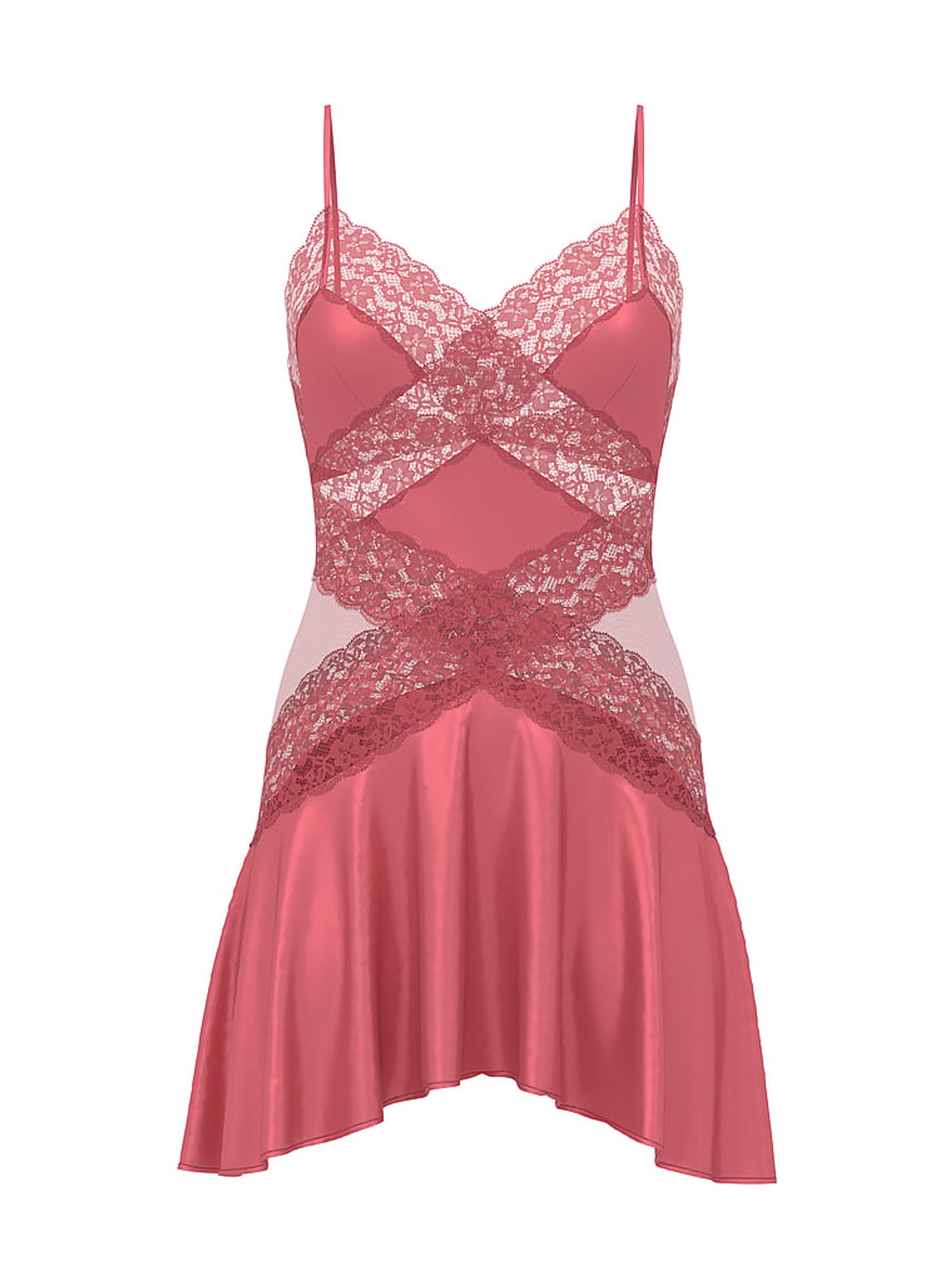 Seductive Rose Pink Lace & Satin Slip Dress - Image 1 of 1