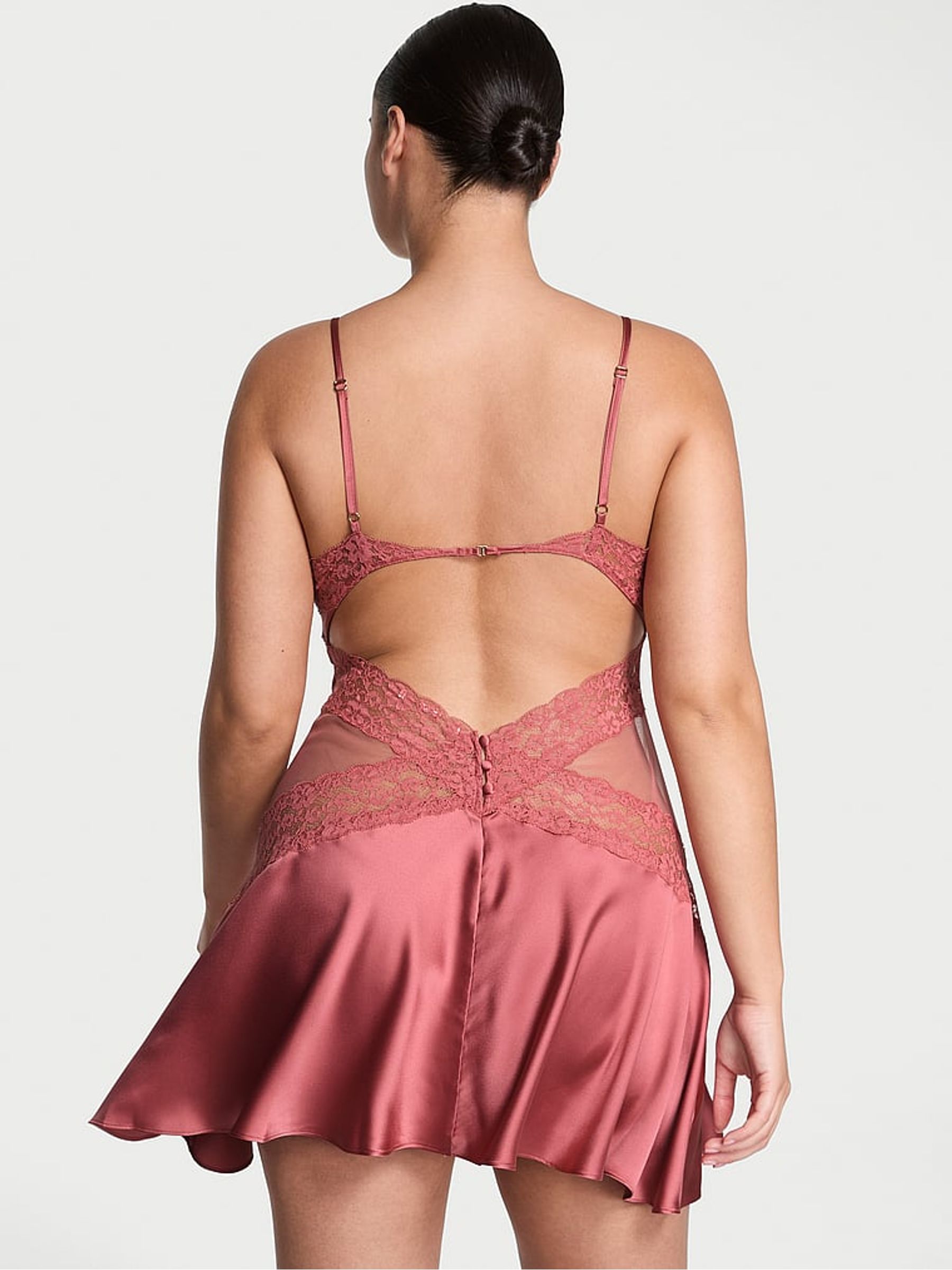 Seductive Rose Pink Lace & Satin Slip Dress - Image 2 of 4