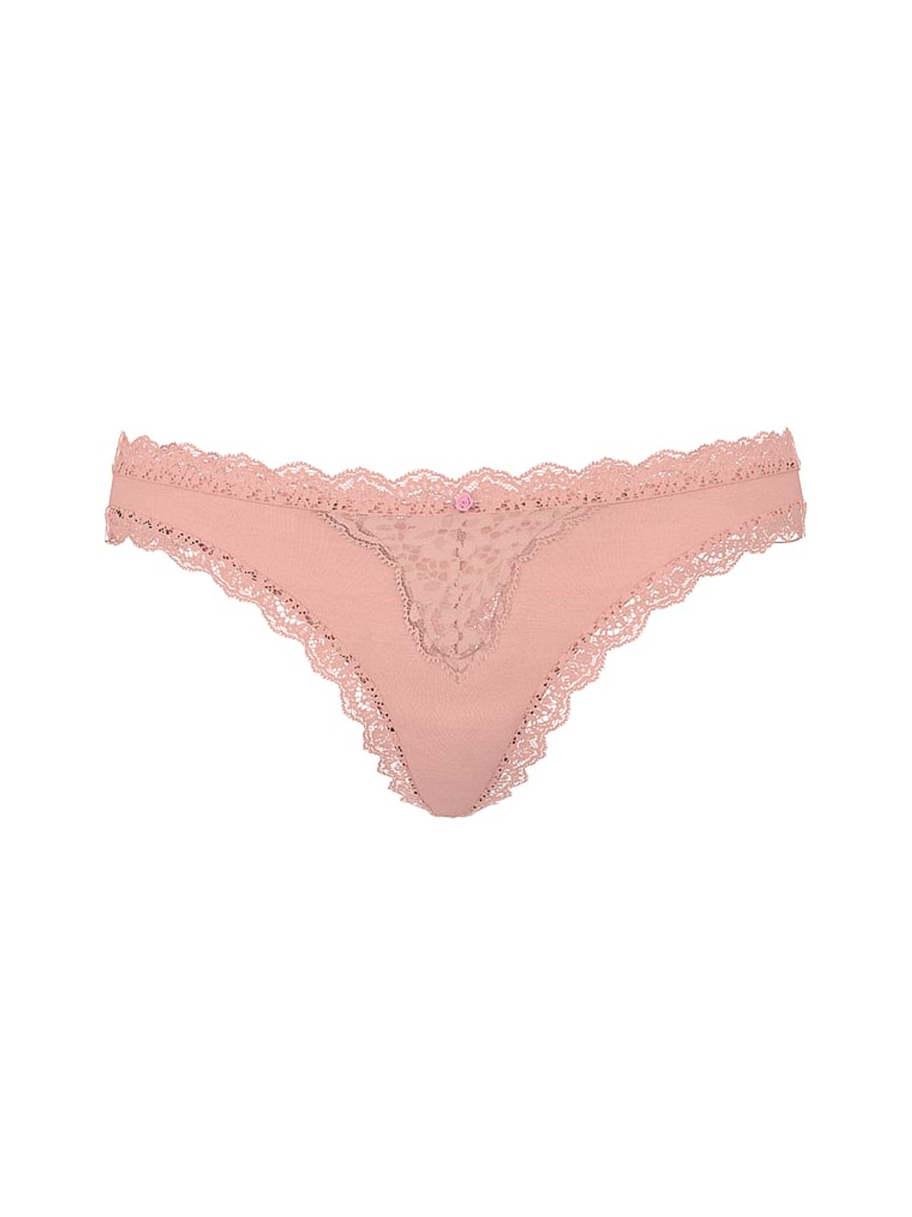Royal Pink Lace Trim Thong Knickers - Image 3 of 3
