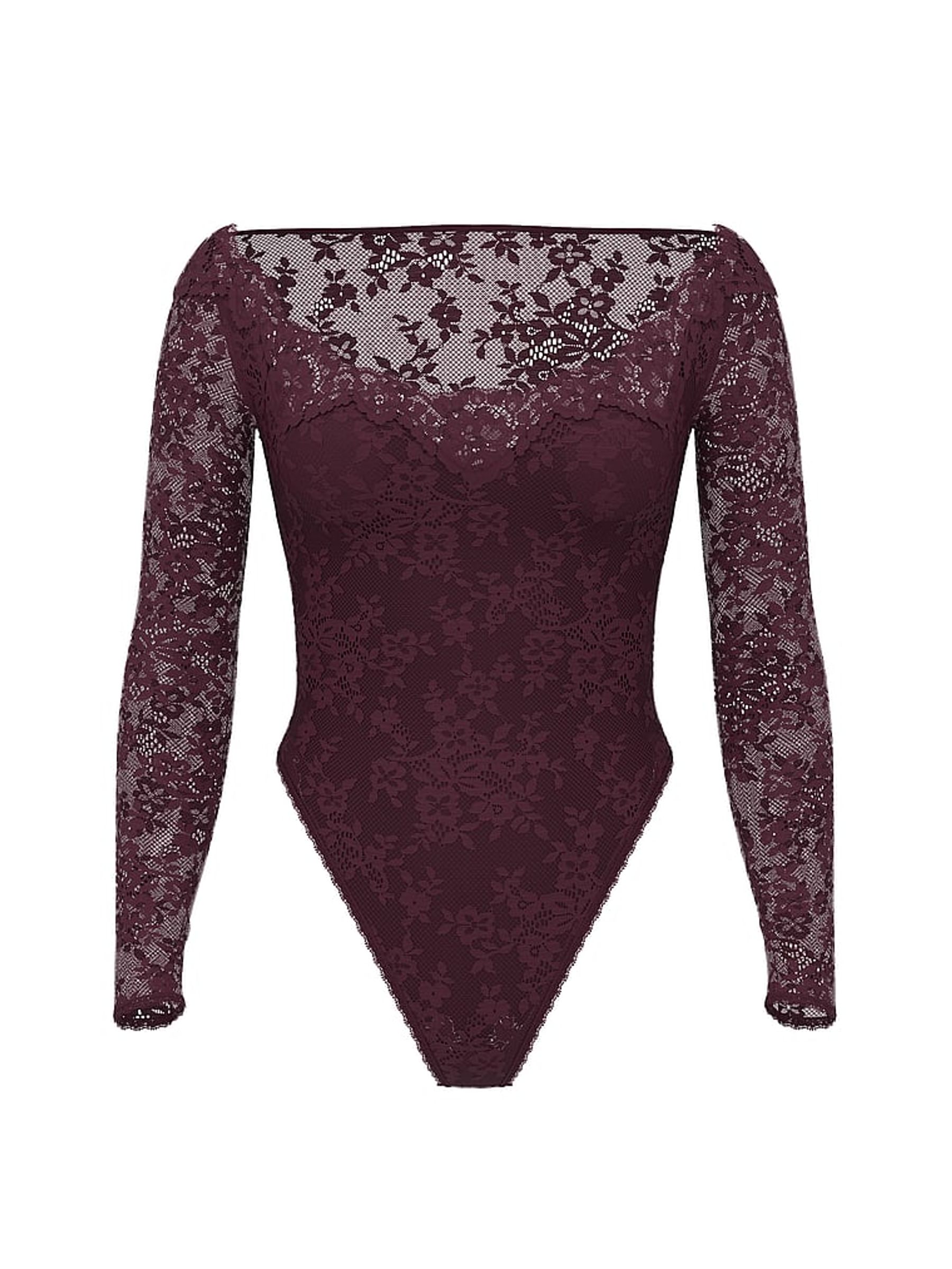 Winter Wine Red Long Sleeve Lace Bodysuit - Image 5 of 5