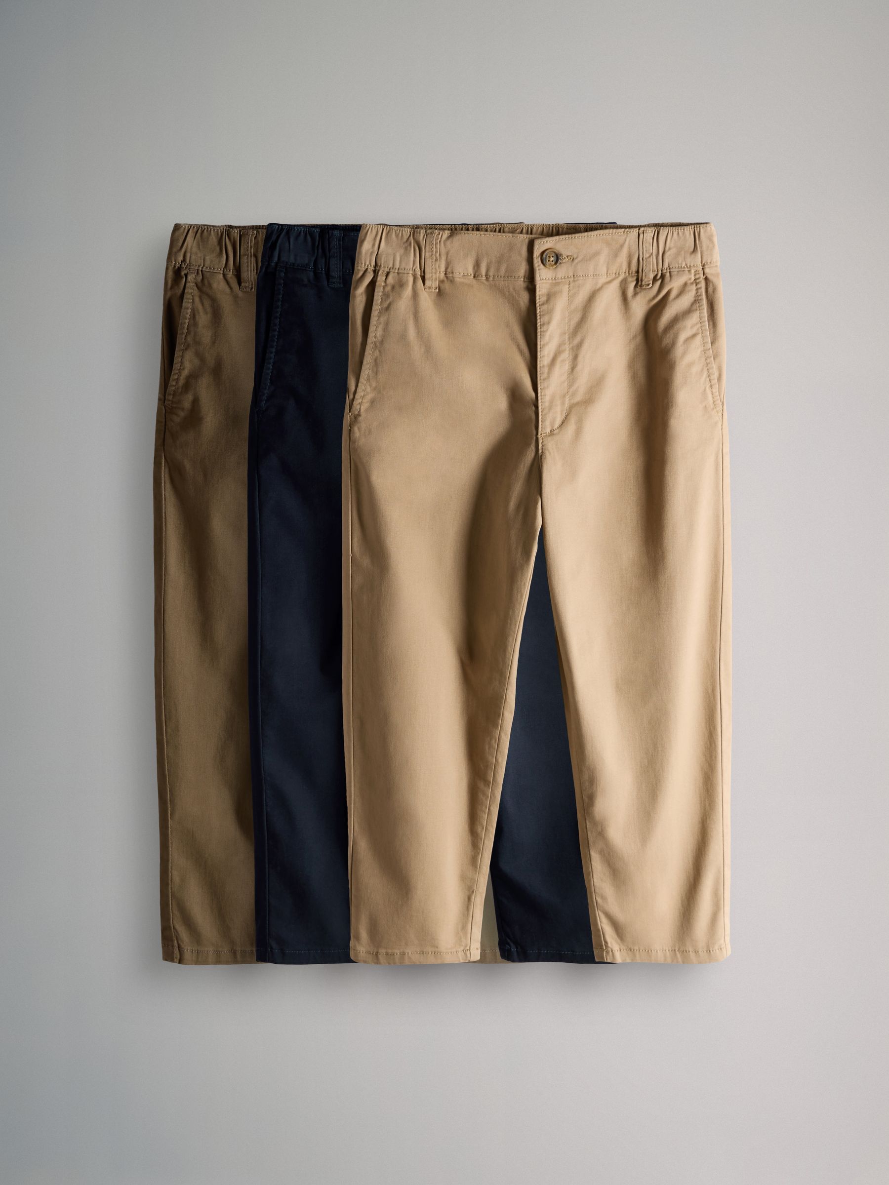 Navy Blue/Tan Brown/Green 3 Pack Slim Leg Chino Trousers - Image 1 of 6
