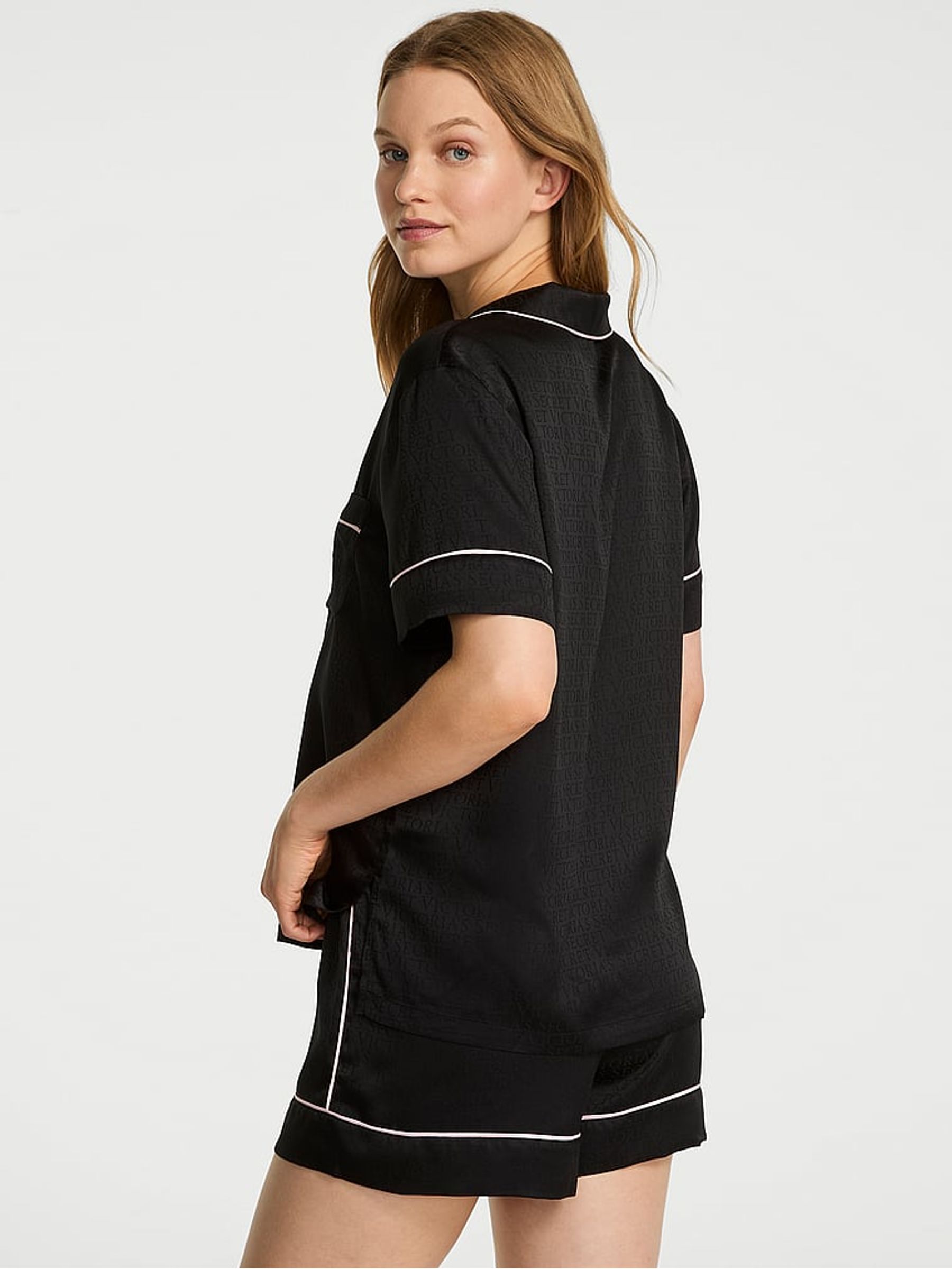 Black Logo Jacquard Satin Short Pyjamas Set - Image 2 of 3
