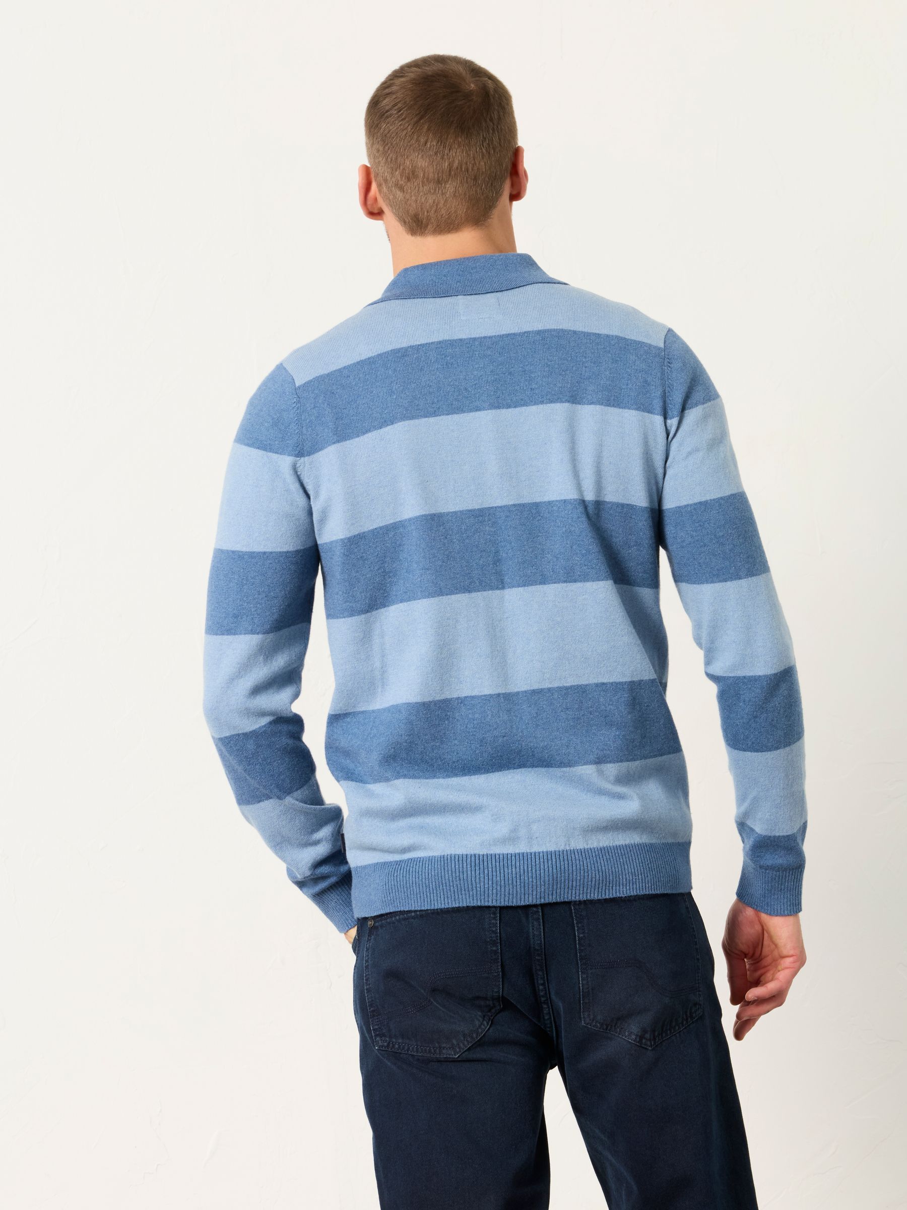 Rye Blue Denim Tonal Stripe Polo Jumper - Image 2 of 6