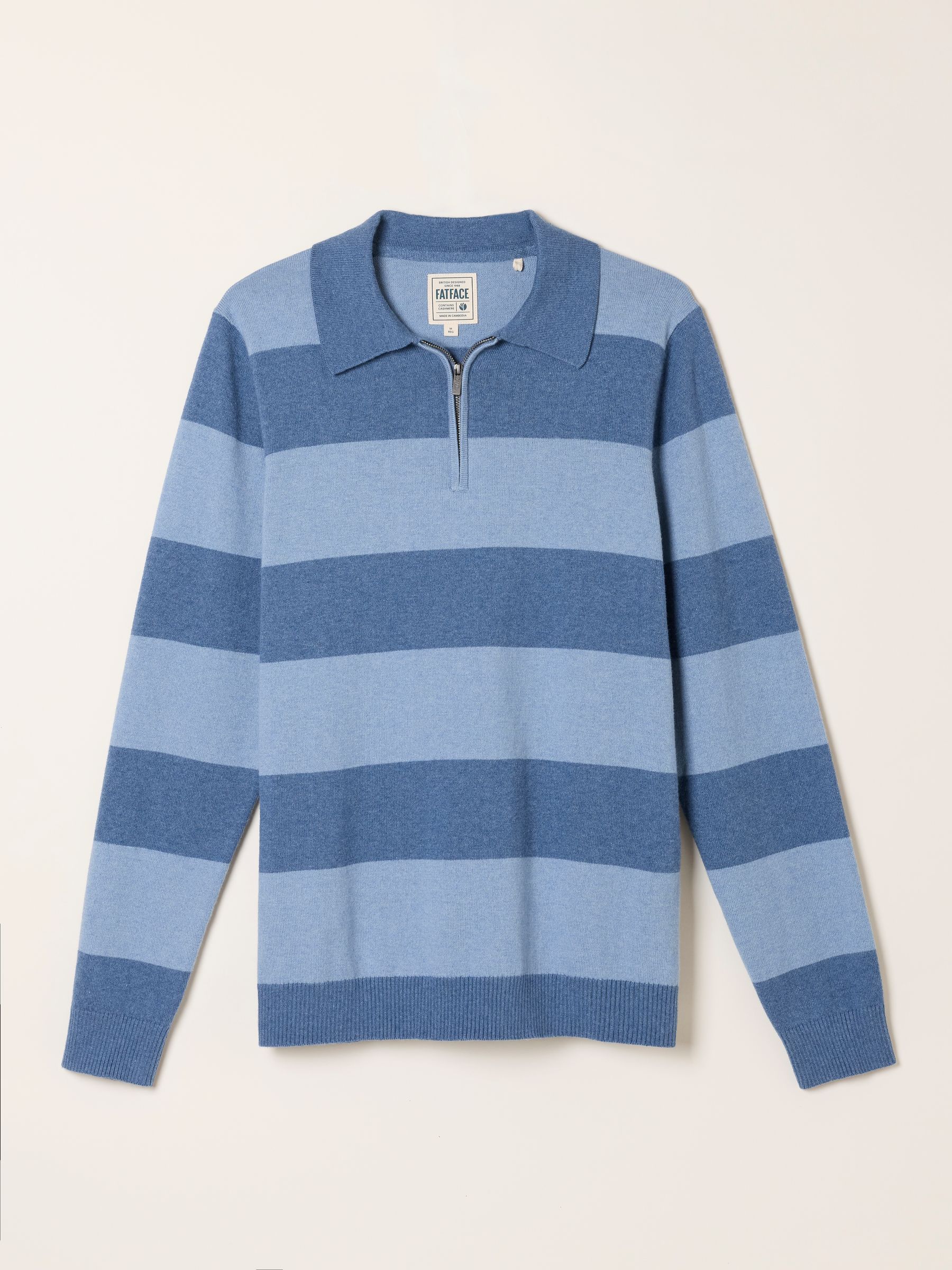 Rye Blue Denim Tonal Stripe Polo Jumper - Image 6 of 6