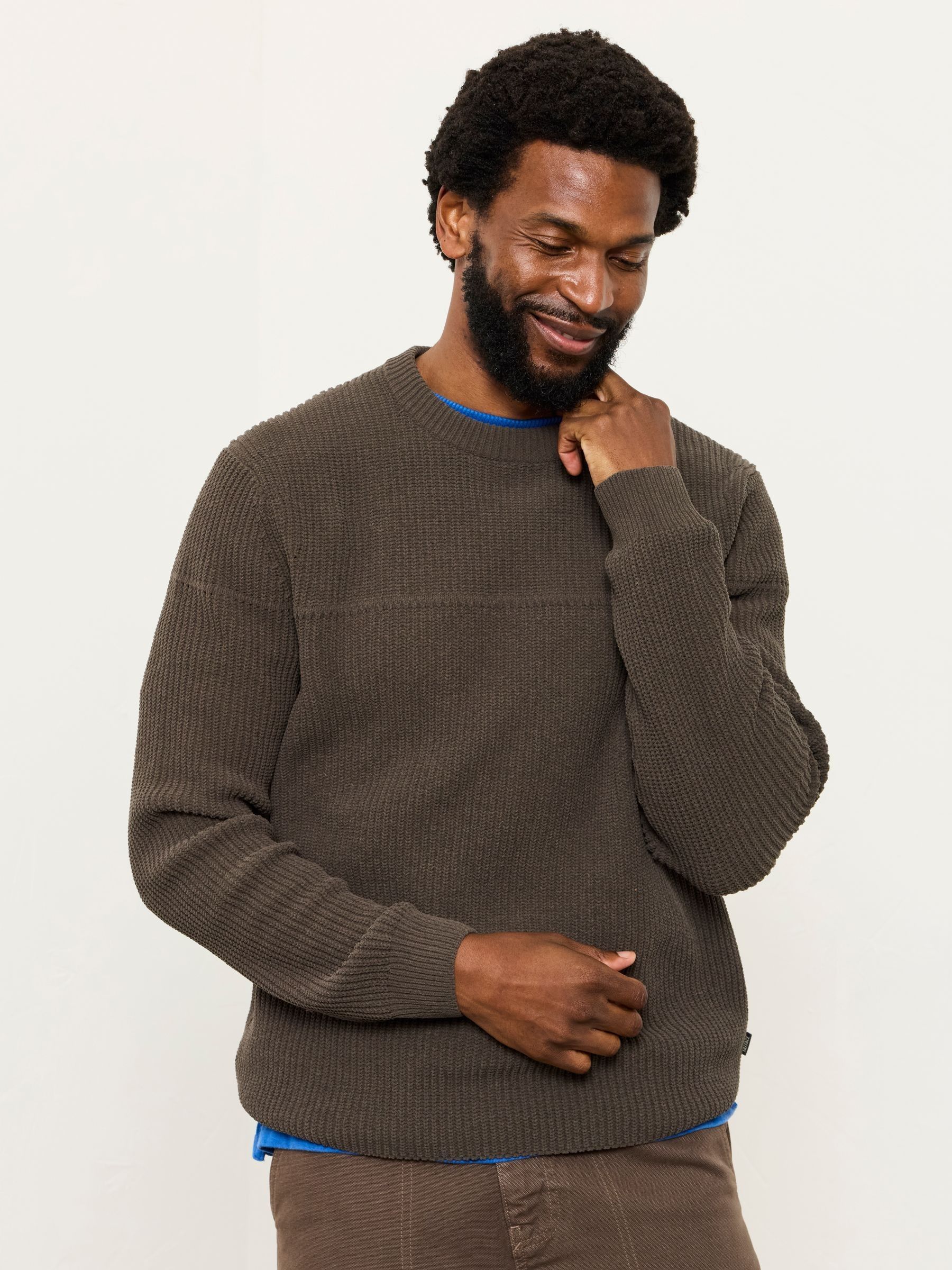 Kelbrook Chocolate Brown Knitted Crew Neck Jumper - Image 1 of 6 Kelbrook Chocolate Brown Knitted Crew Neck Jumper - Image 1 of 6