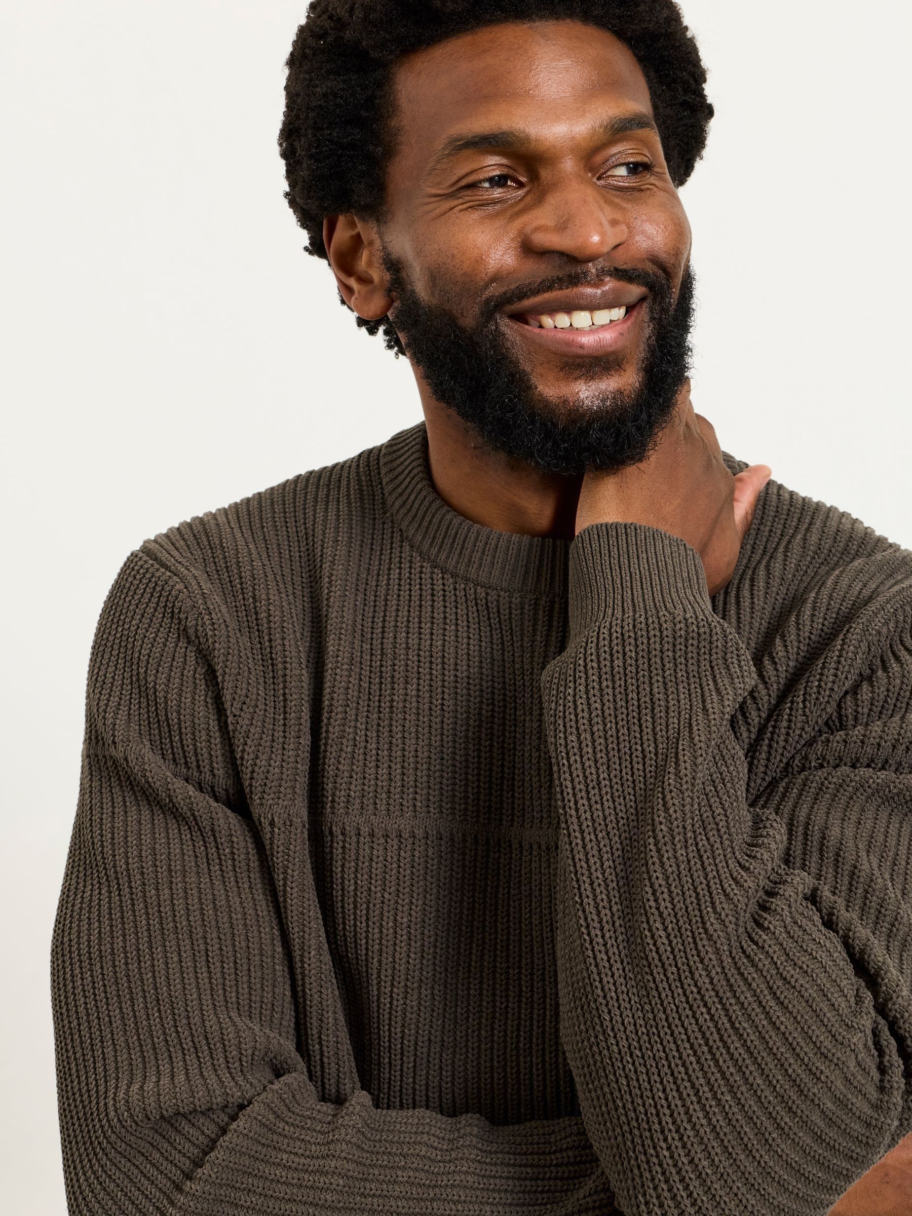 Kelbrook Chocolate Brown Knitted Crew Neck Jumper - Image 4 of 6