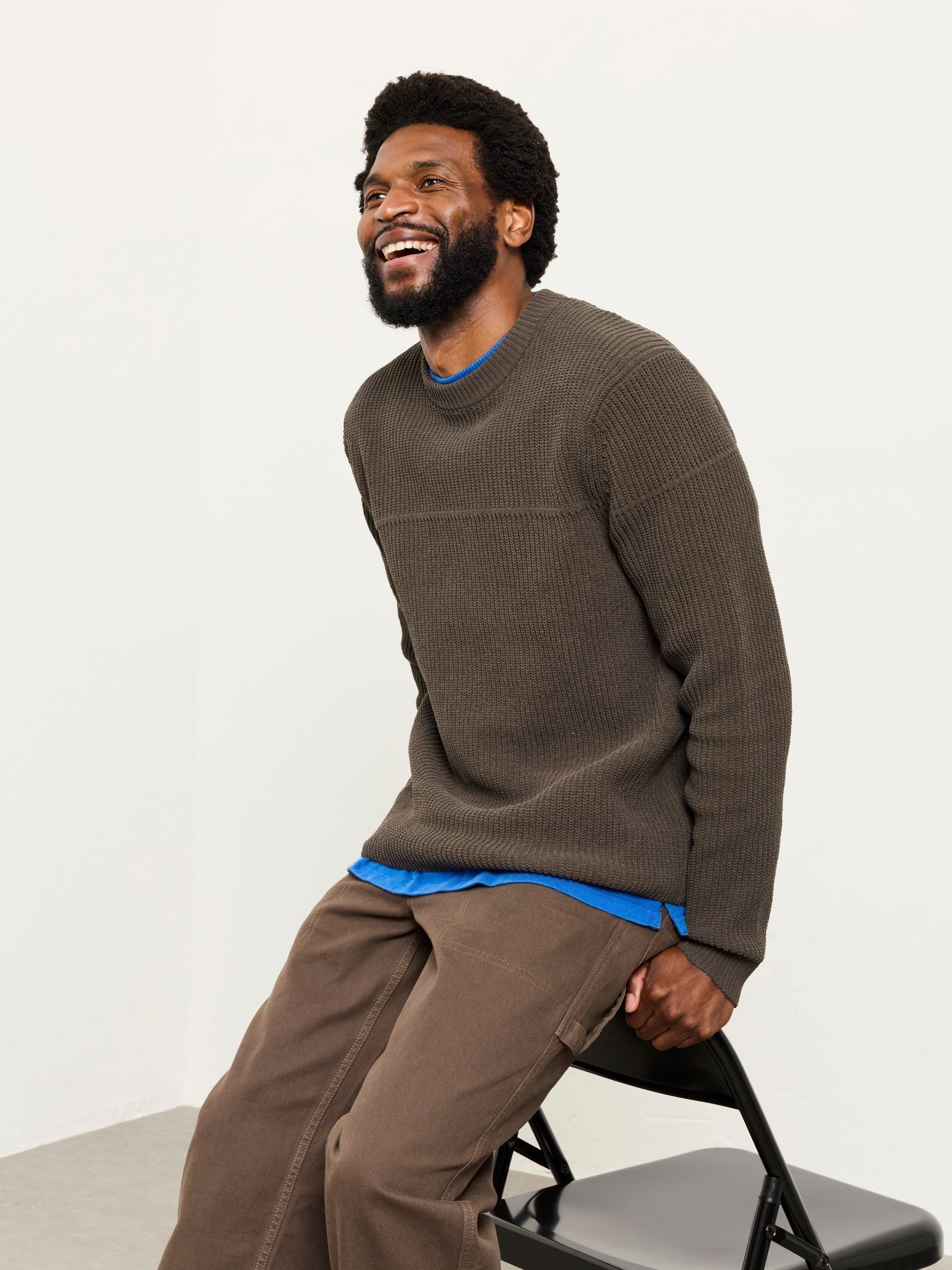 Kelbrook Chocolate Brown Knitted Crew Neck Jumper - Image 5 of 6