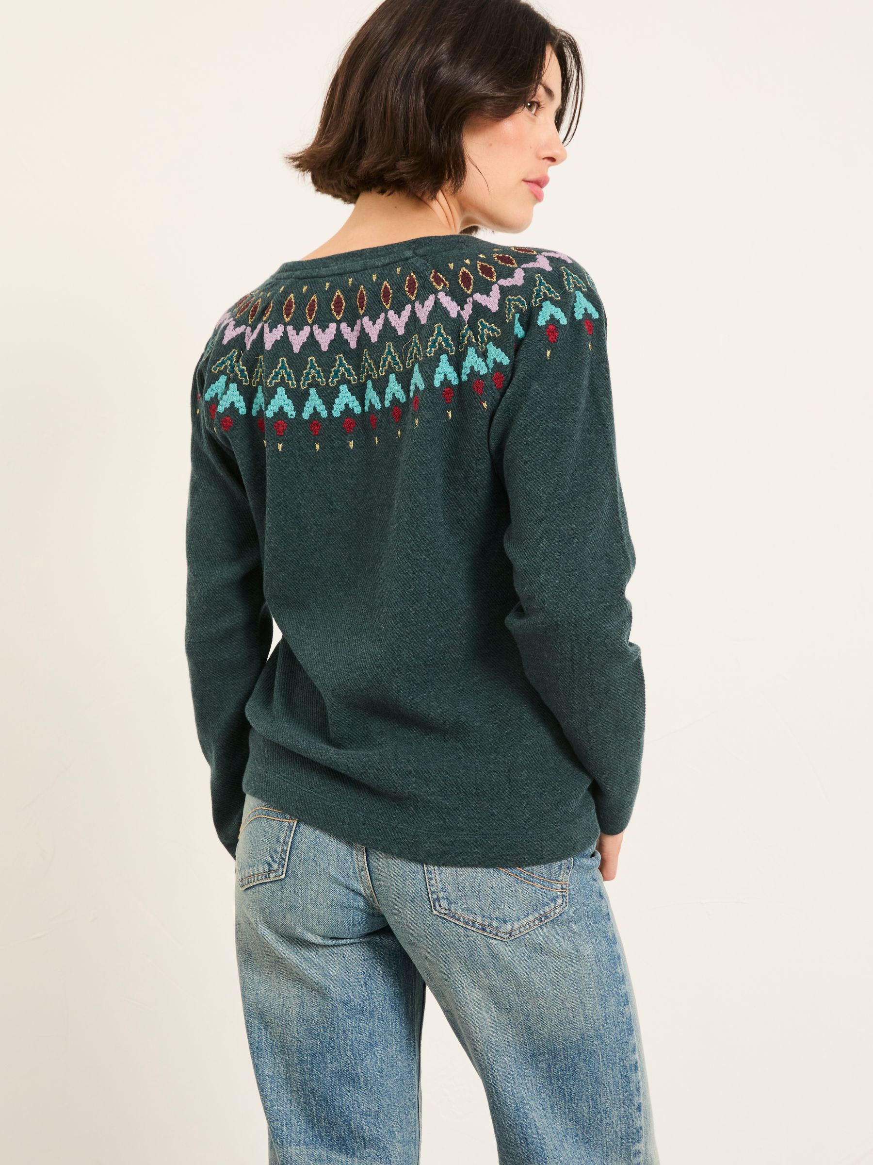 Teal Blue Embroidered Fairisle Crew Sweatshirt - Image 2 of 5