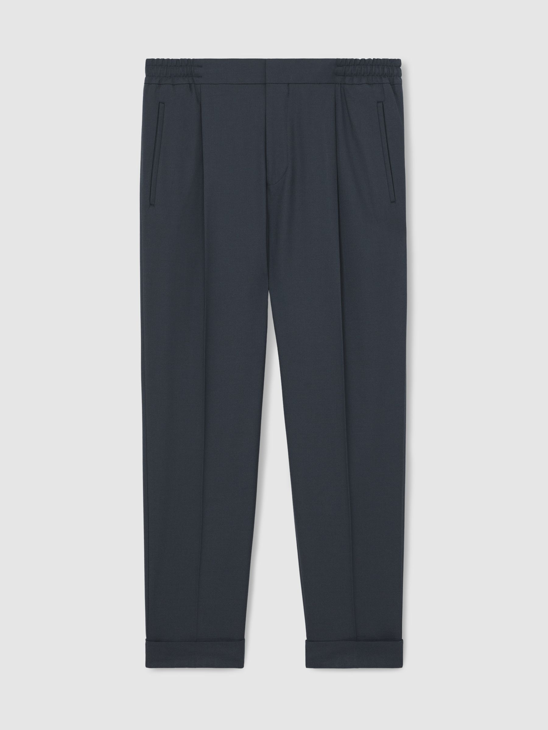 Relaxed Drawstring Trousers with Turn-Ups in Steel Blue - Image 2 of 7