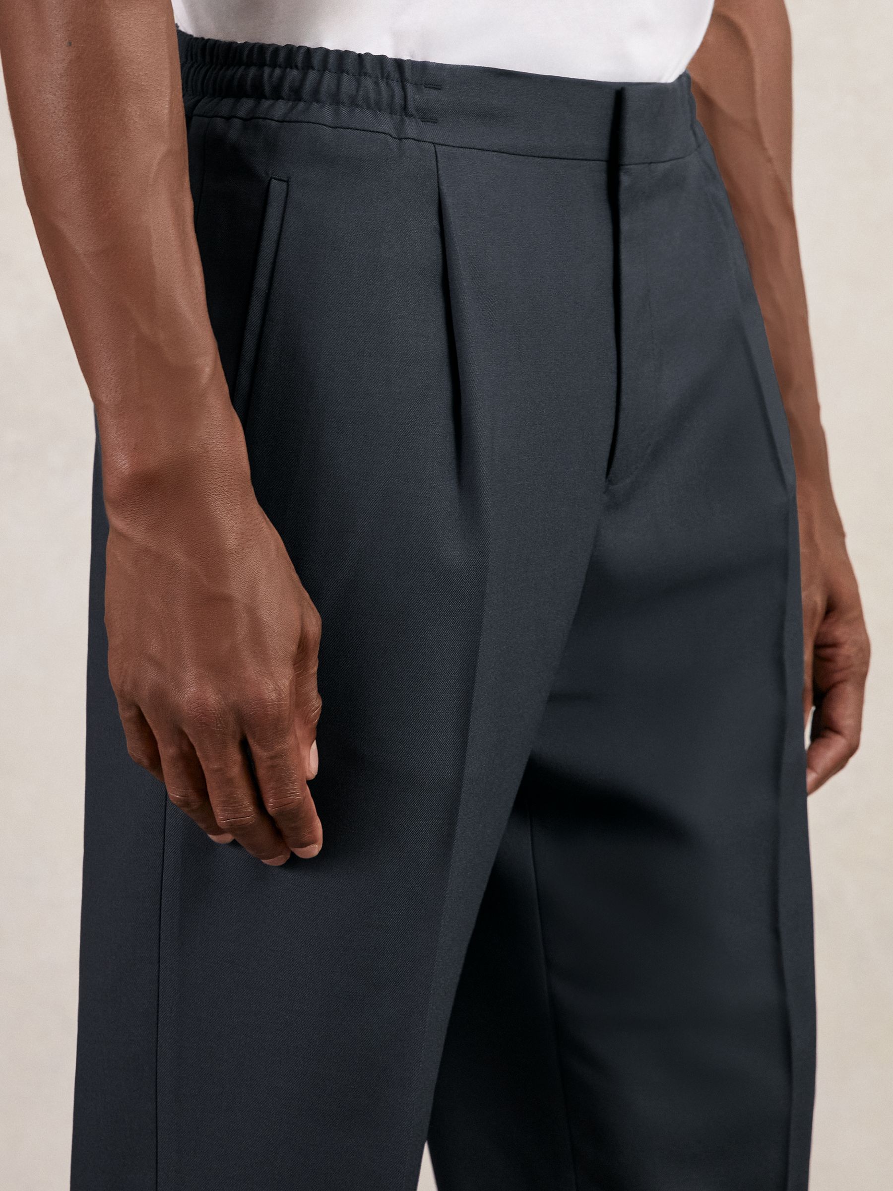 Relaxed Drawstring Trousers with Turn-Ups in Steel Blue - Image 3 of 7