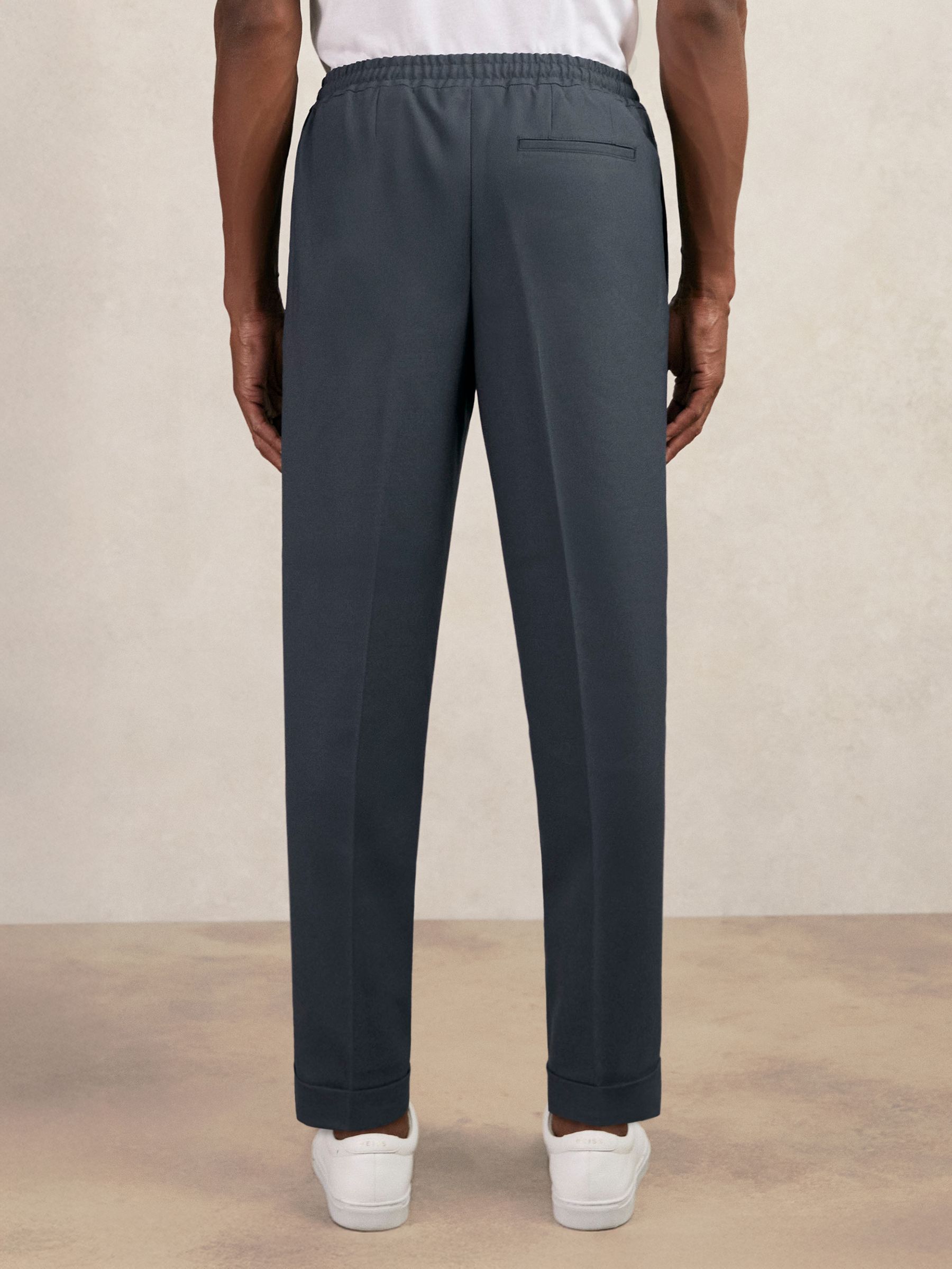 Relaxed Drawstring Trousers with Turn-Ups in Steel Blue - Image 5 of 7