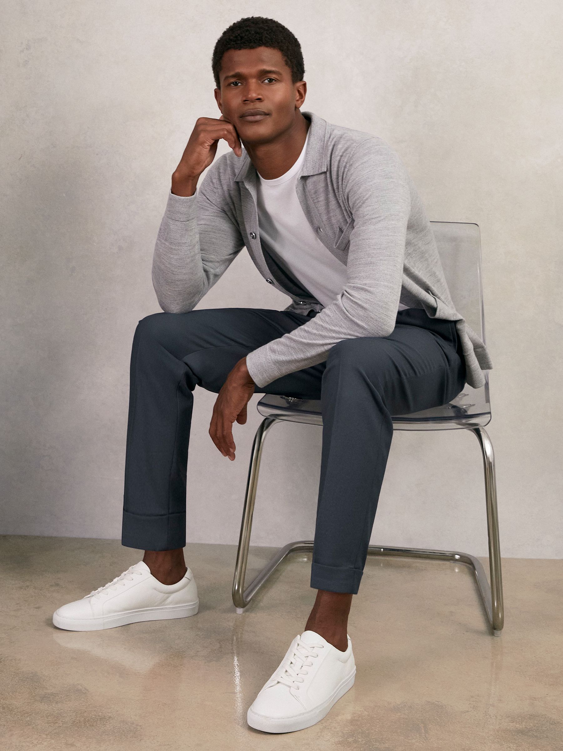 Relaxed Drawstring Trousers with Turn-Ups in Steel Blue - Image 6 of 7