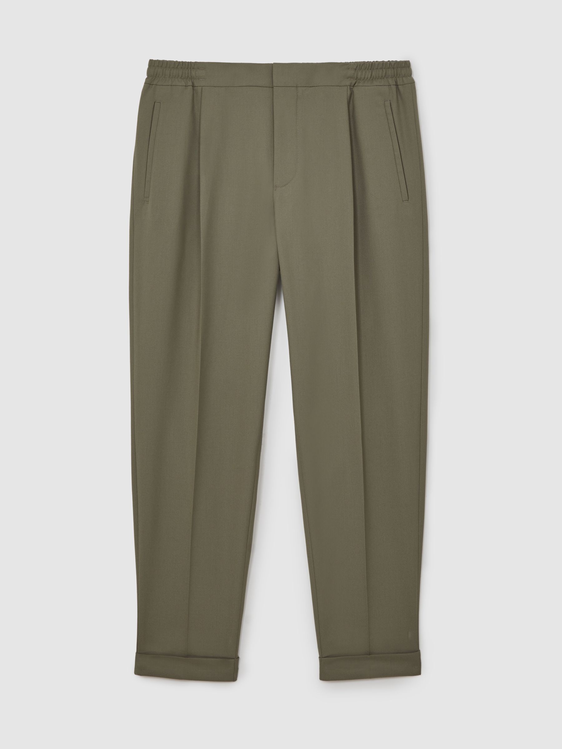 Relaxed Drawstring Trousers with Turn-Ups in Sage - image 1