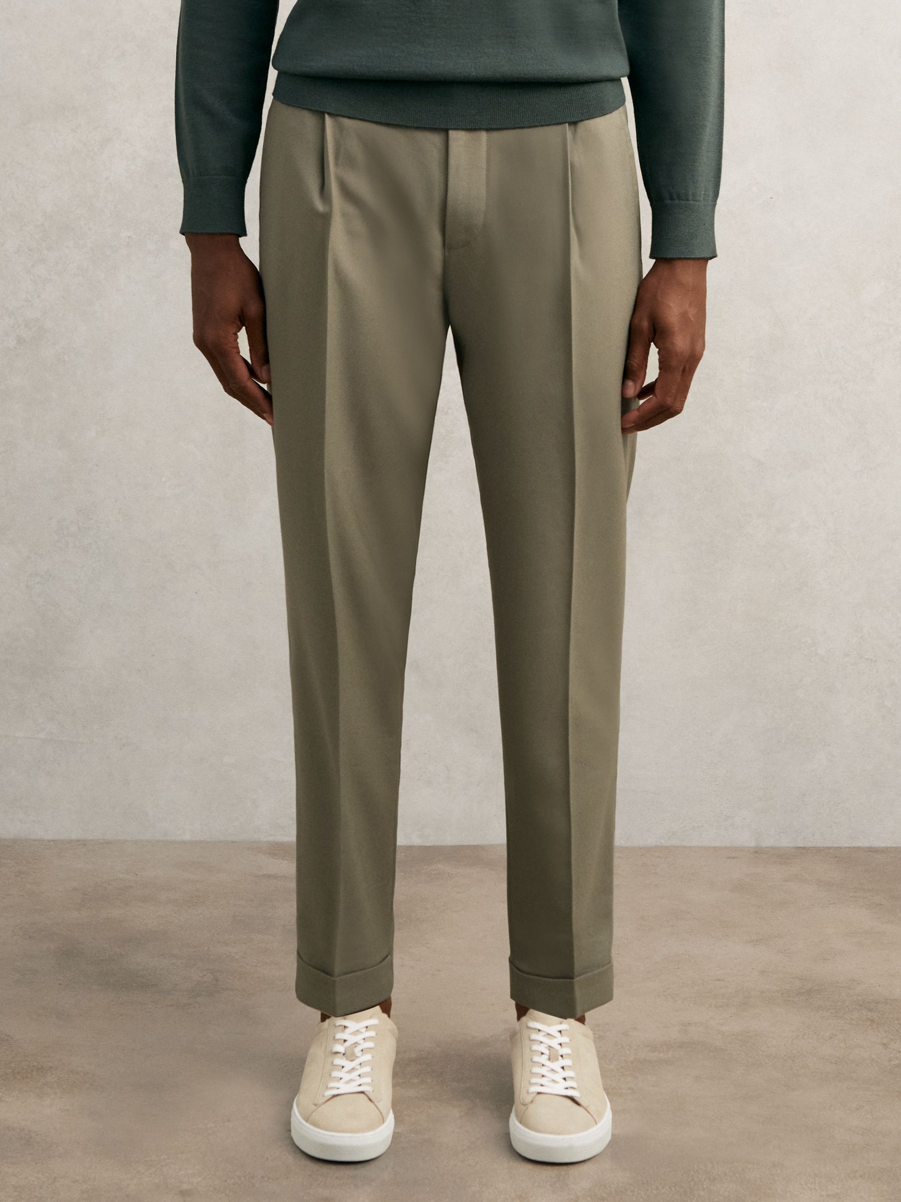 Relaxed Drawstring Trousers with Turn-Ups in Sage - image 3