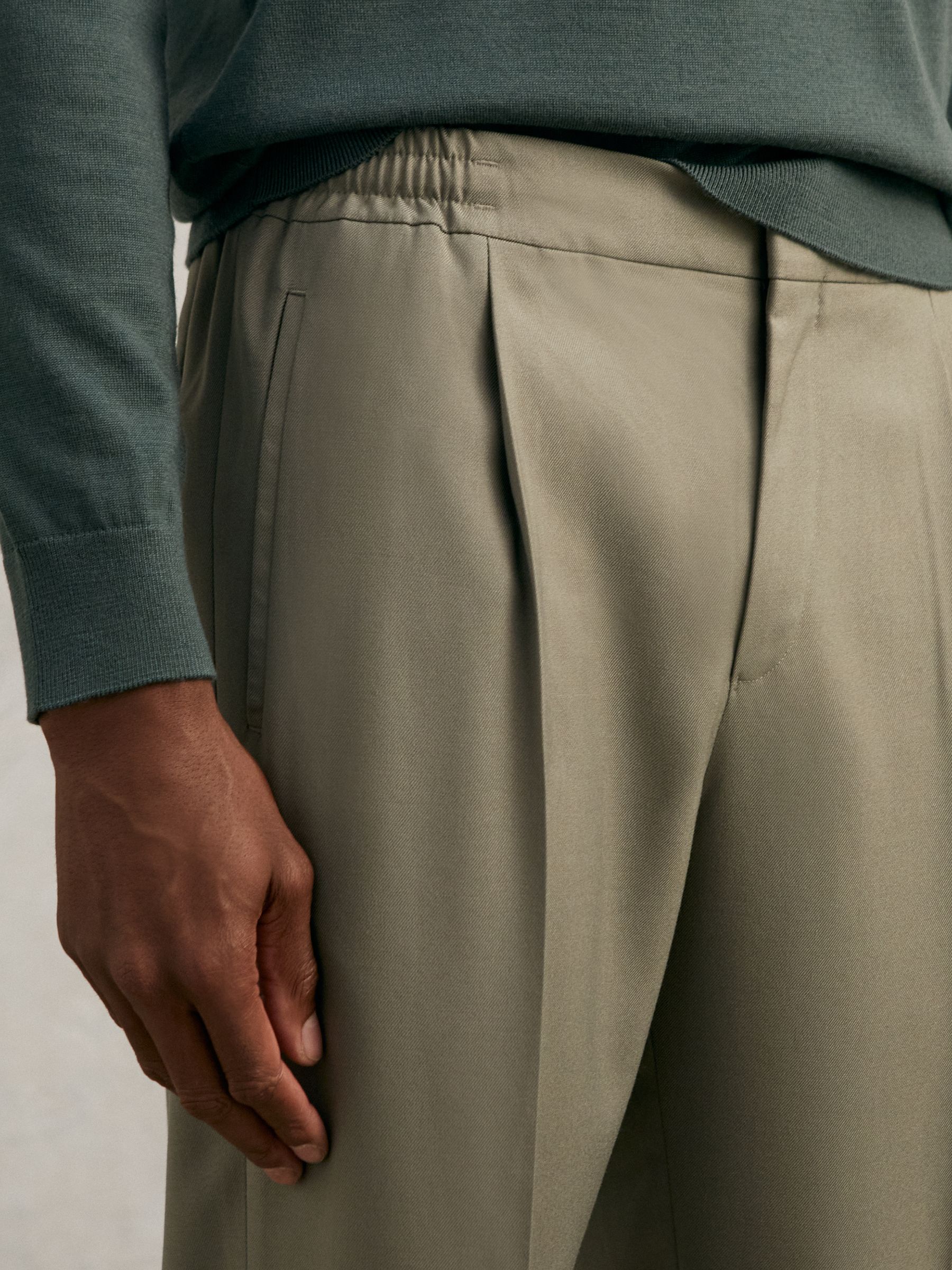 Relaxed Drawstring Trousers with Turn-Ups in Sage - image 4