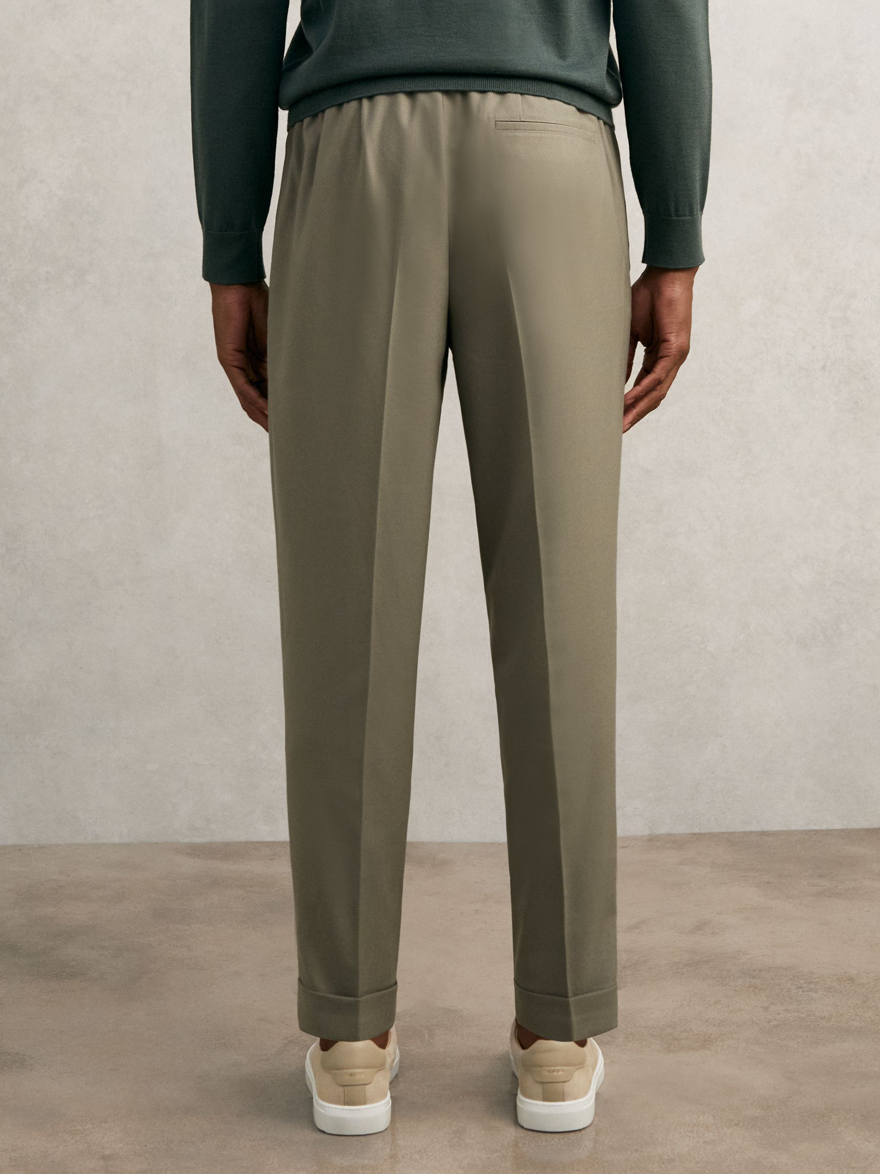 Relaxed Drawstring Trousers with Turn-Ups in Sage - image 5
