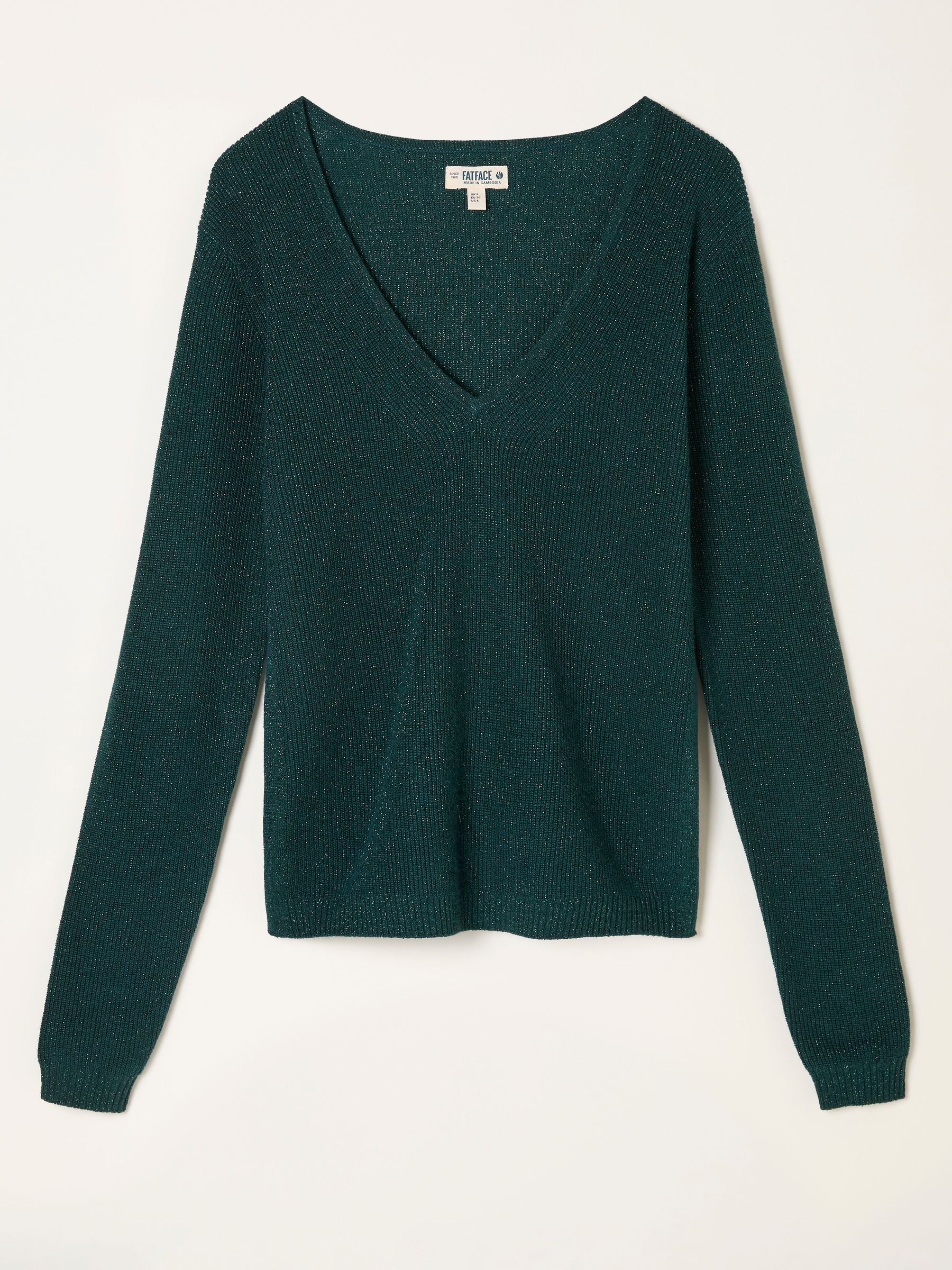 Ada Dark Teal Sparkle V Neck Knitted Jumper - Image 1 of 1