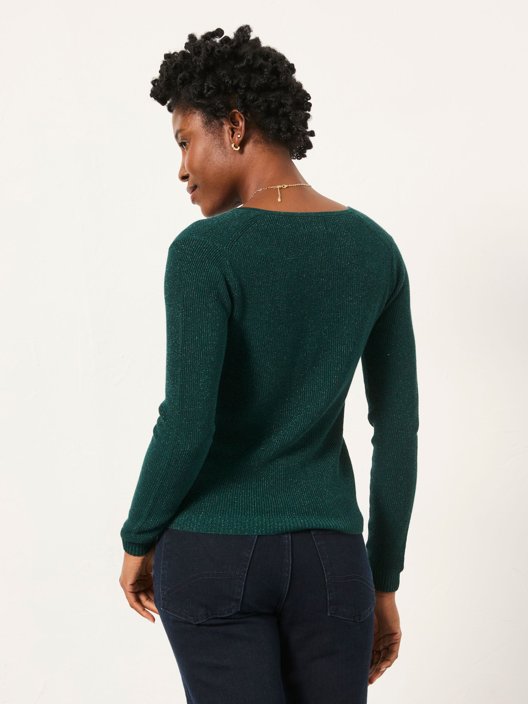 Ada Dark Teal Sparkle V Neck Knitted Jumper - Image 3 of 6