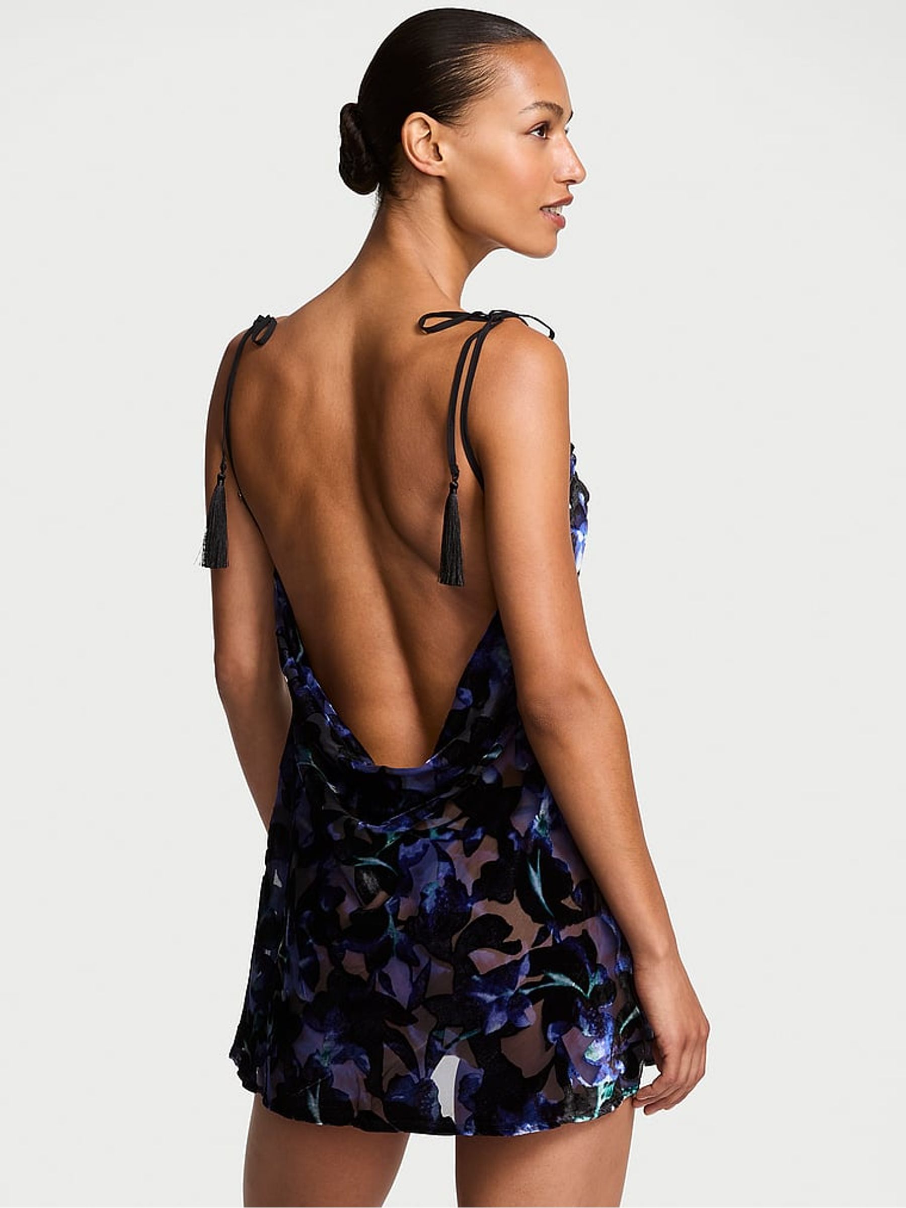 Electric Blue Orchid Burnout Velvet Mini Slip Dress - Image 2 of 4