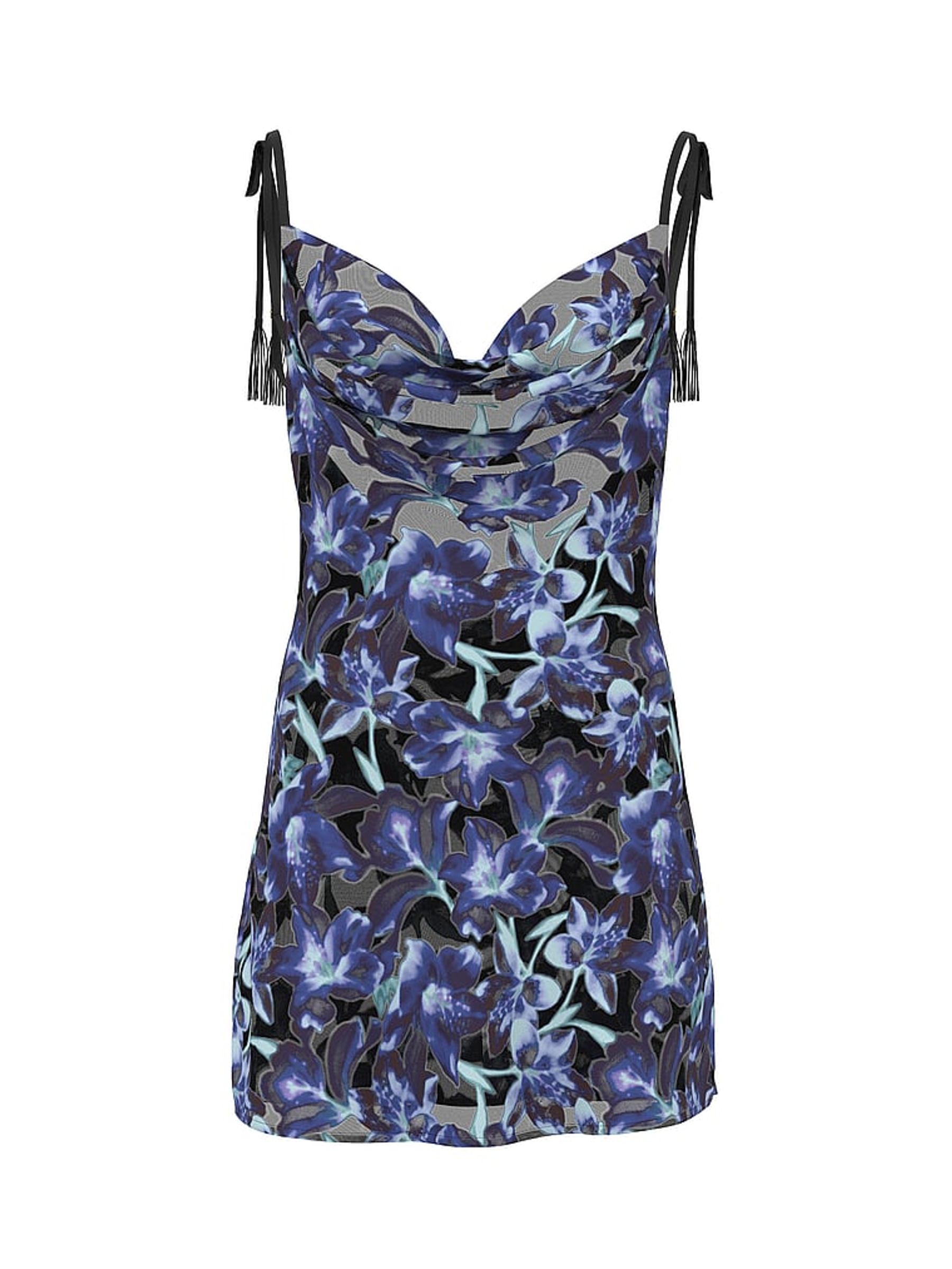 Electric Blue Orchid Burnout Velvet Mini Slip Dress - Image 4 of 4