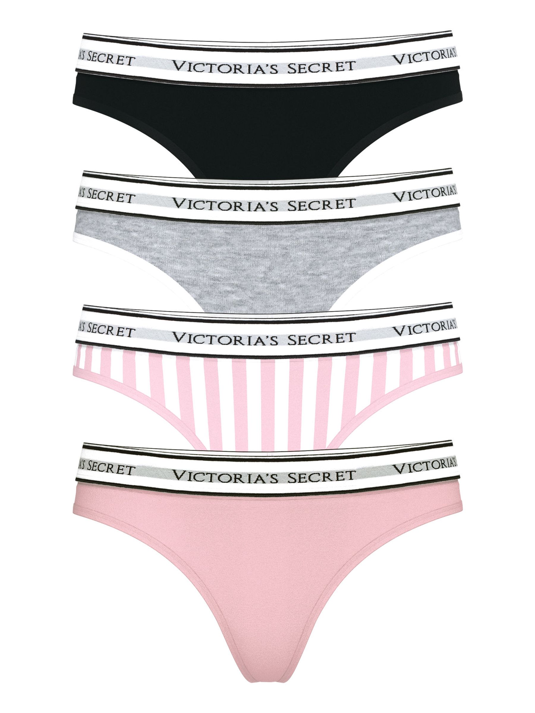 Black/Grey/Pink Thong Logo 4 Pack Knickers - Image 1 of 1