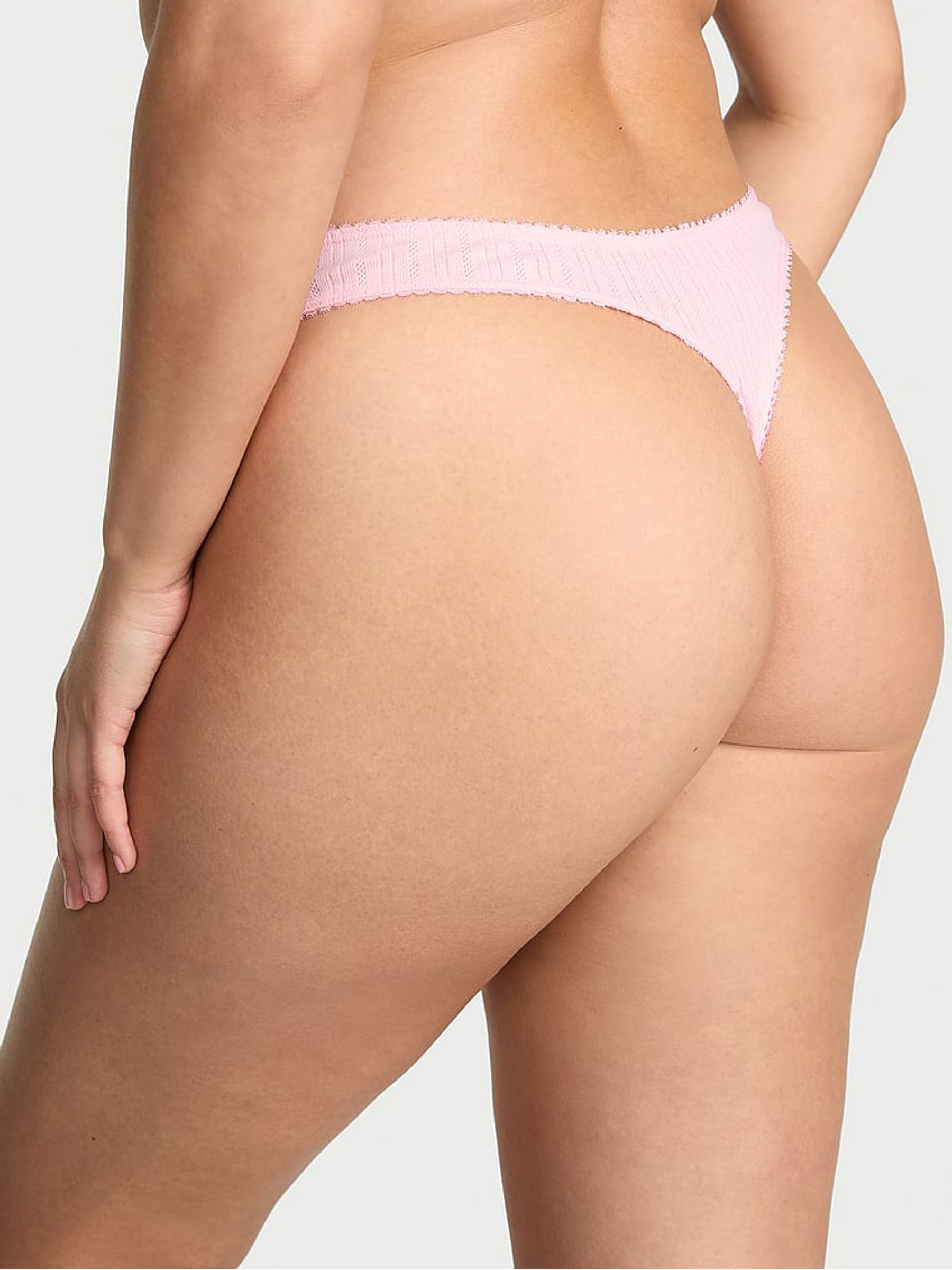 Pretty Blossom Pink Thong Pointelle Knickers - Image 2 of 3