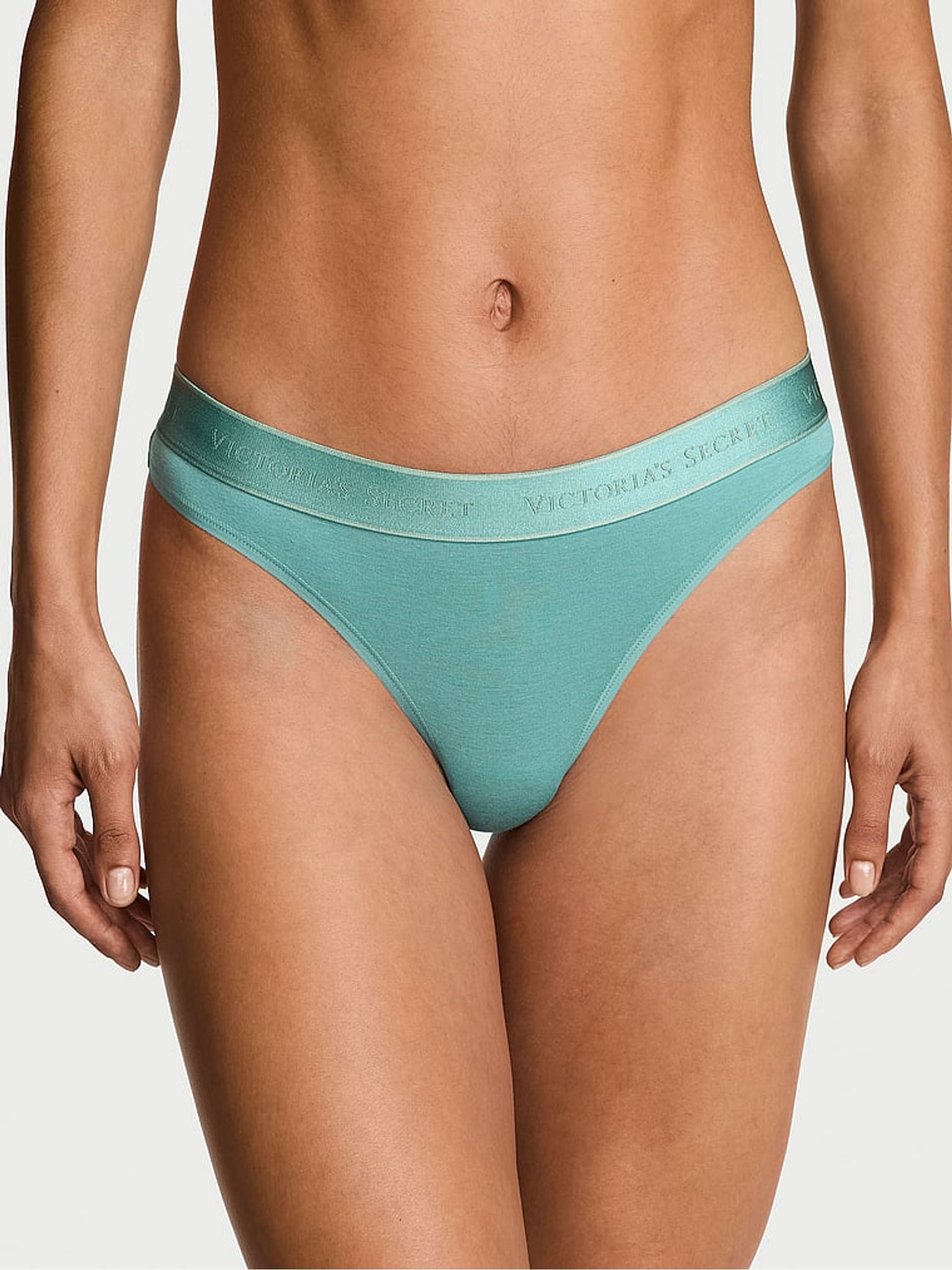 Dusty Turquoise Blue Thong Logo Knickers - Image 1 of 2