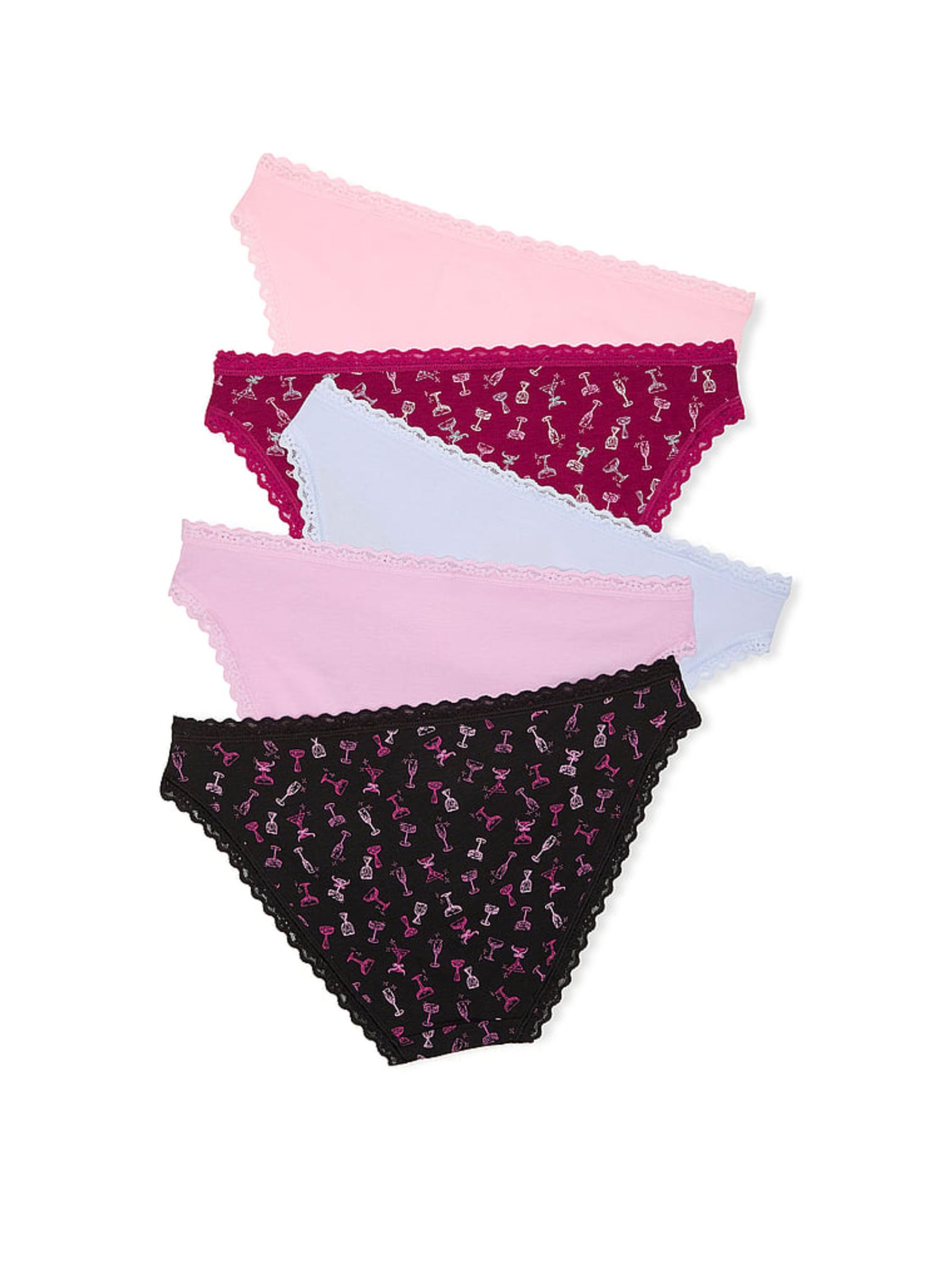 Pink/Purple/Blue/Black Bikini 5 Pack Cotton Lace Trim Knickers - Image 2 of 2