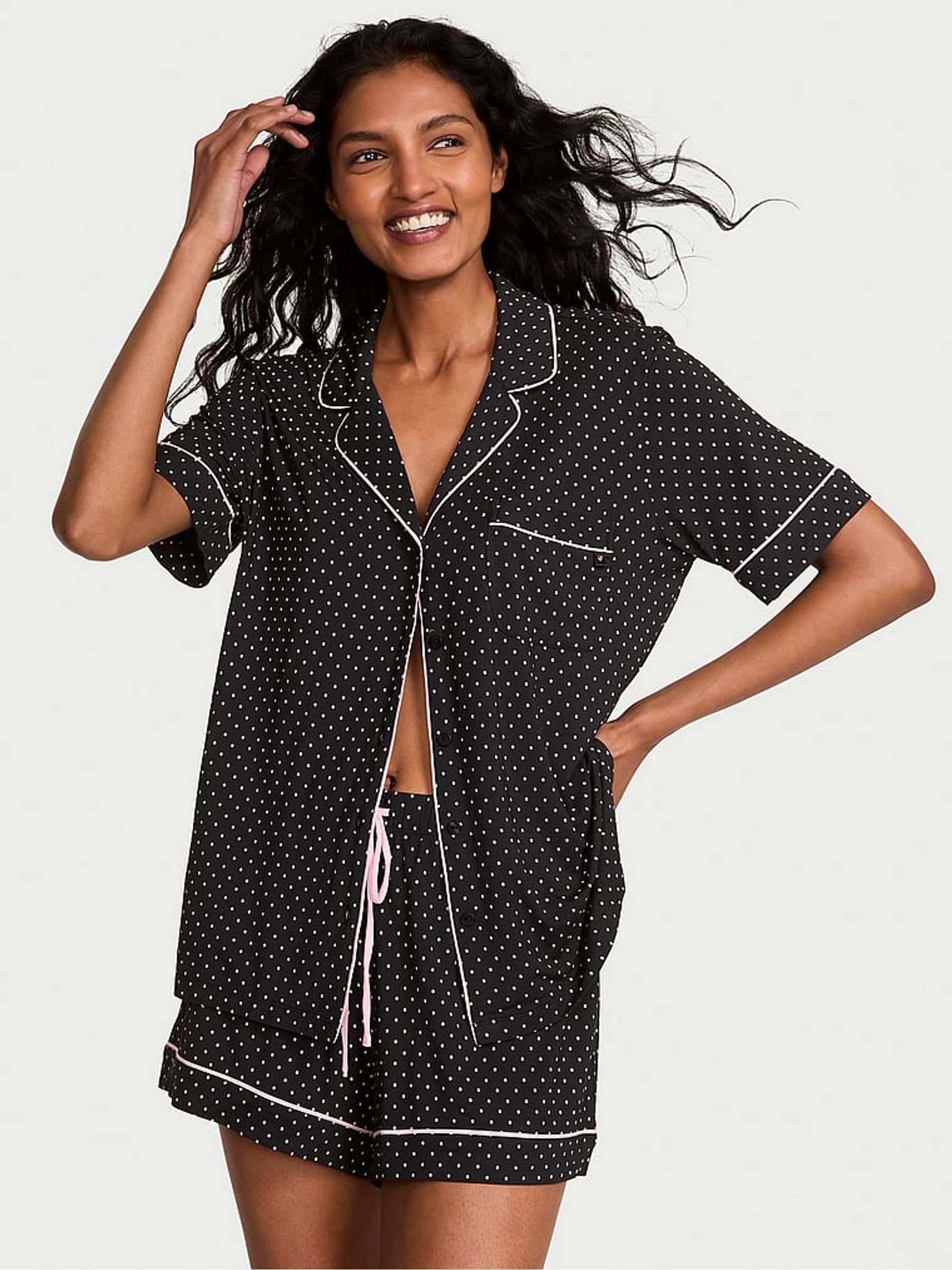 Ensemble 7 Pièces Victoria's Secret Noir & Nude à Pois - Soutien-gorge 32D Plongeant Avec Combinaison Et Pyjama - Neuf Avec étiquettes