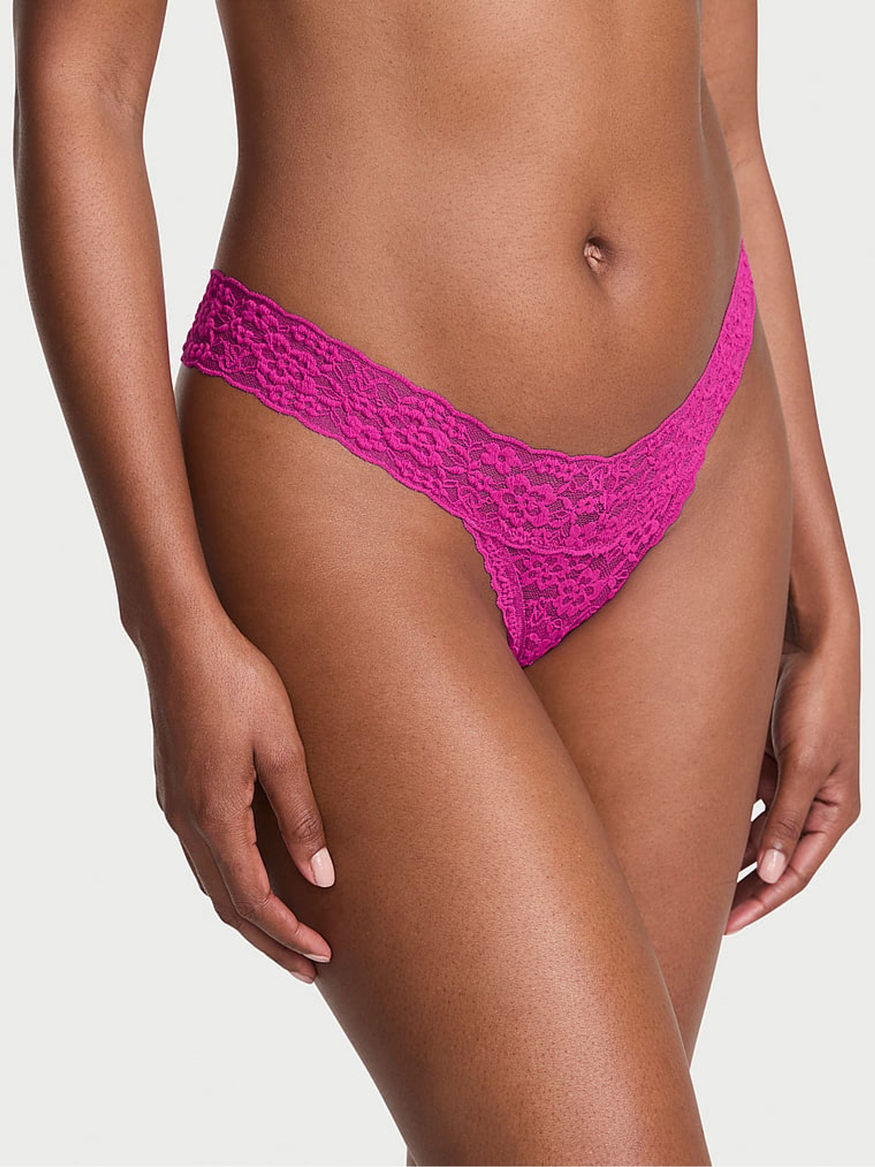Allure Pink Thong Lace Strappy Back Knickers - Image 1 of 3