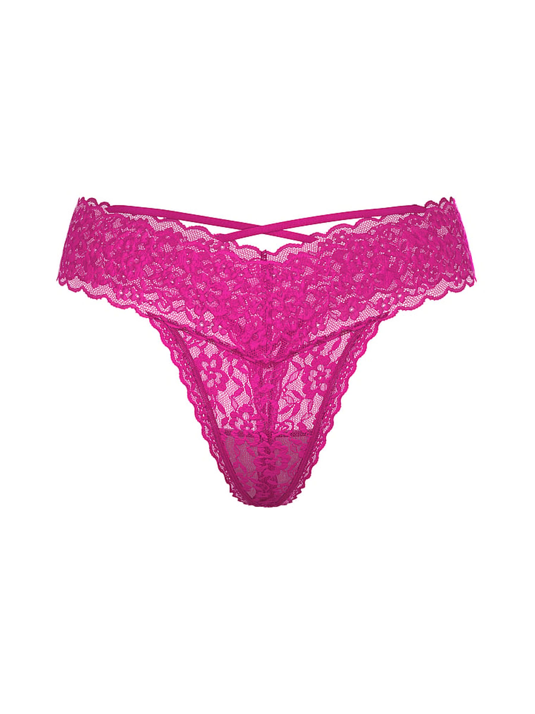 Allure Pink Thong Lace Strappy Back Knickers - Image 3 of 3