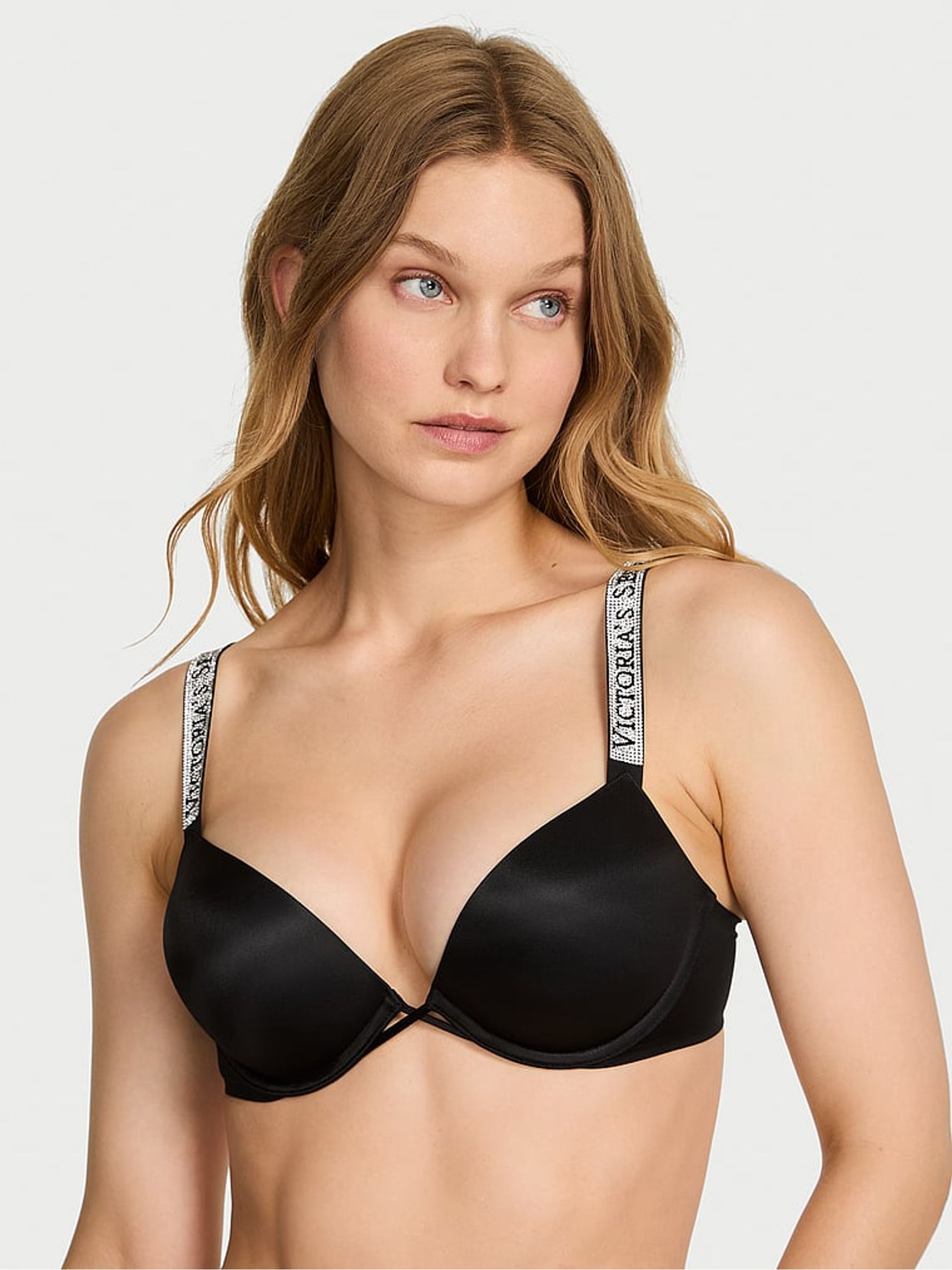 Black Add 2 Cups Push Up Bombshell Shine Strap Bra
