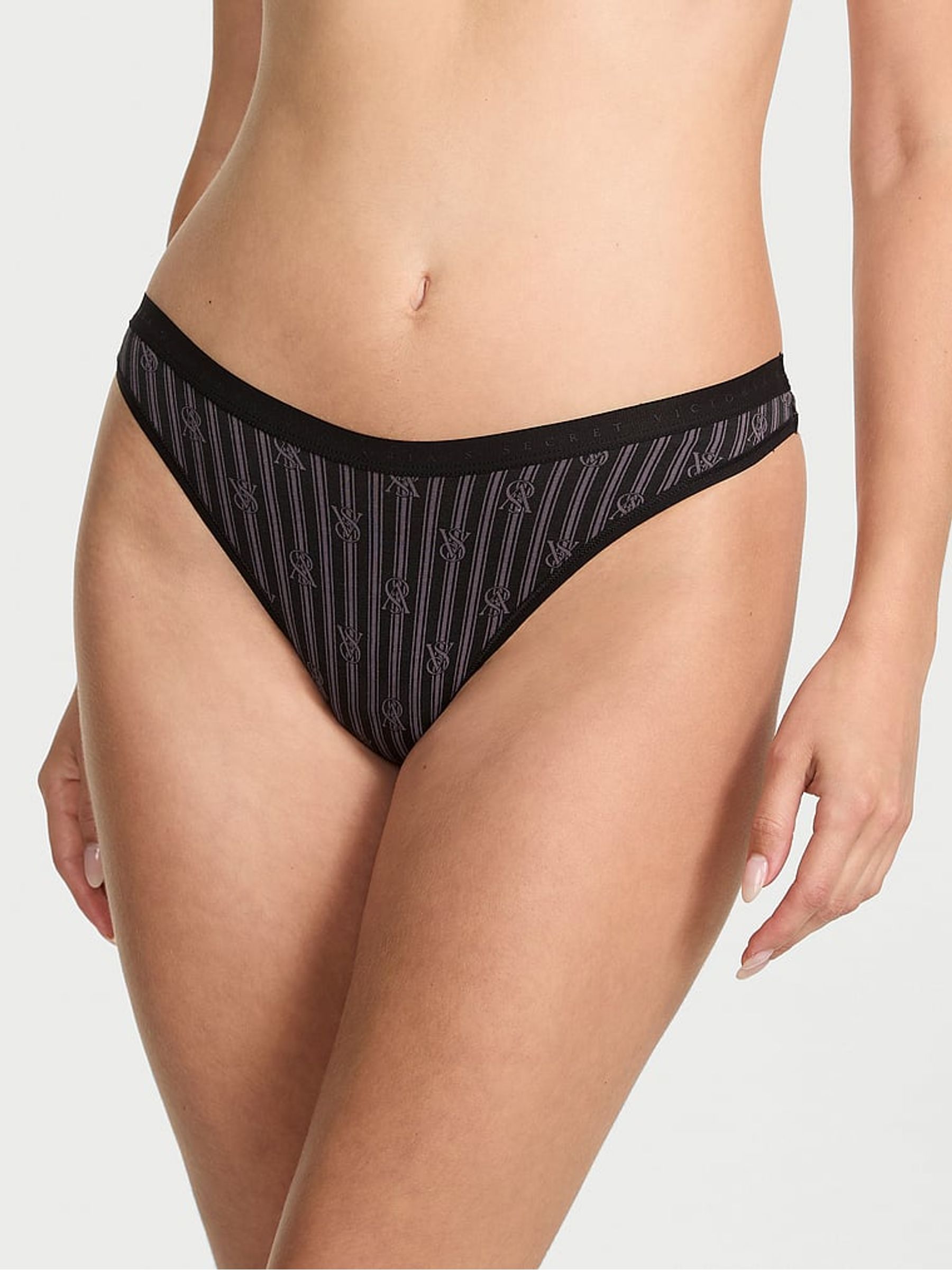 Black Vs Lockup Stripe Thong Knickers - Image 1 of 3