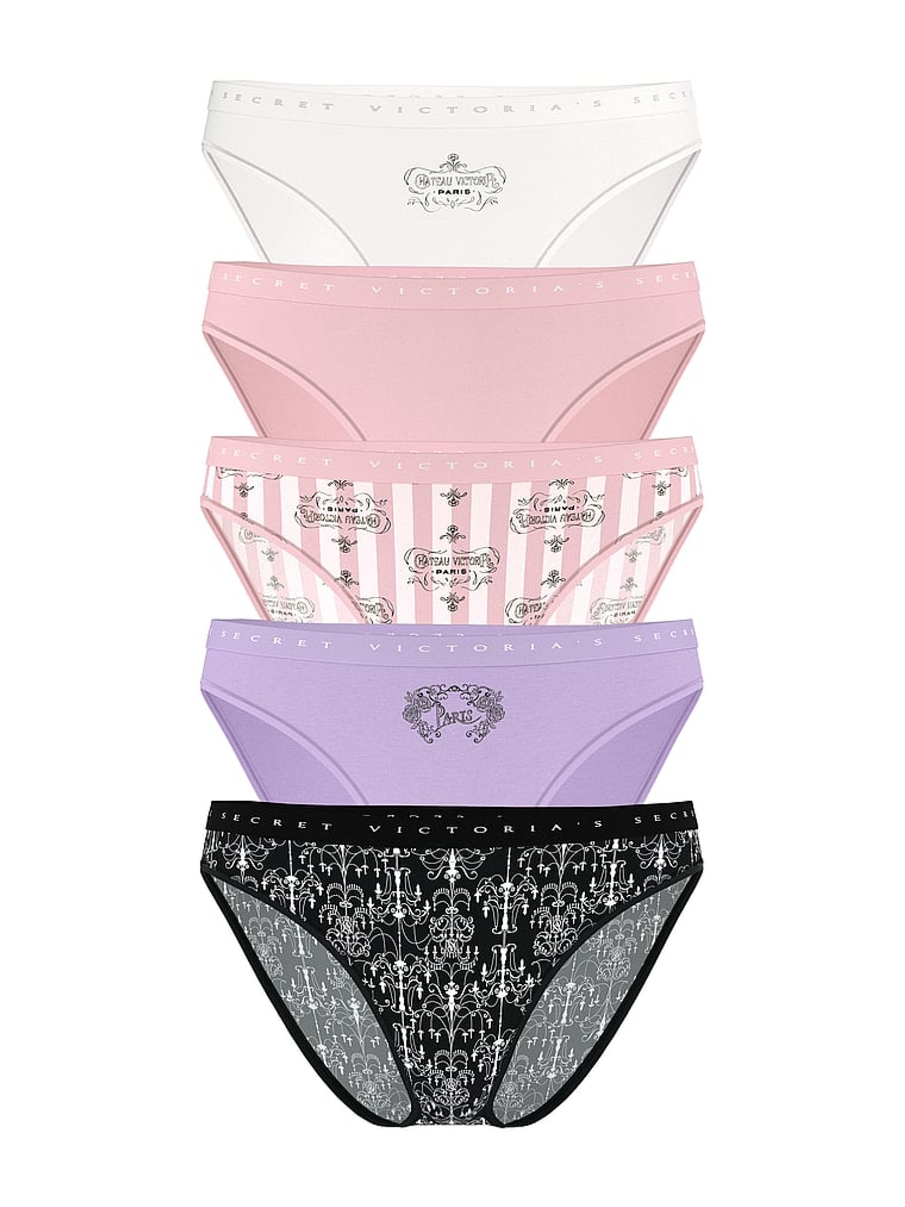 Black/White/Pink/Purple Bikini Logo 5 Pack Knickers - Image 1 of 2