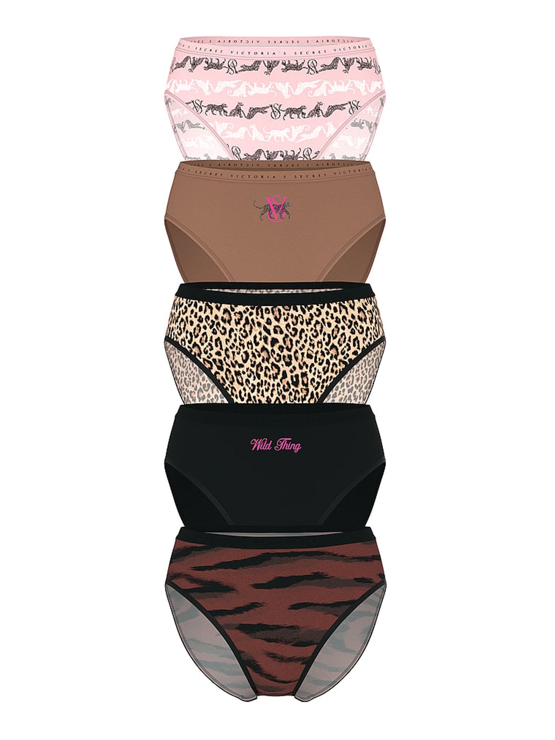 Pink/Brown/Black Brief Logo 5 Pack Knickers - Image 1 of 2