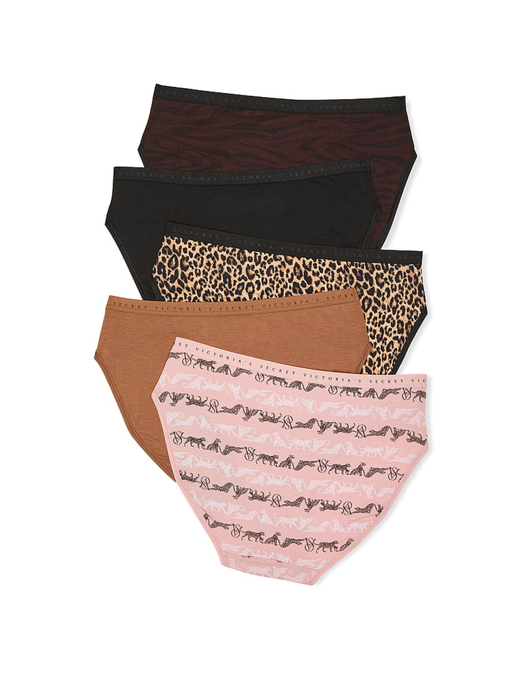 Pink/Brown/Black Brief Logo 5 Pack Knickers - Image 2 of 2
