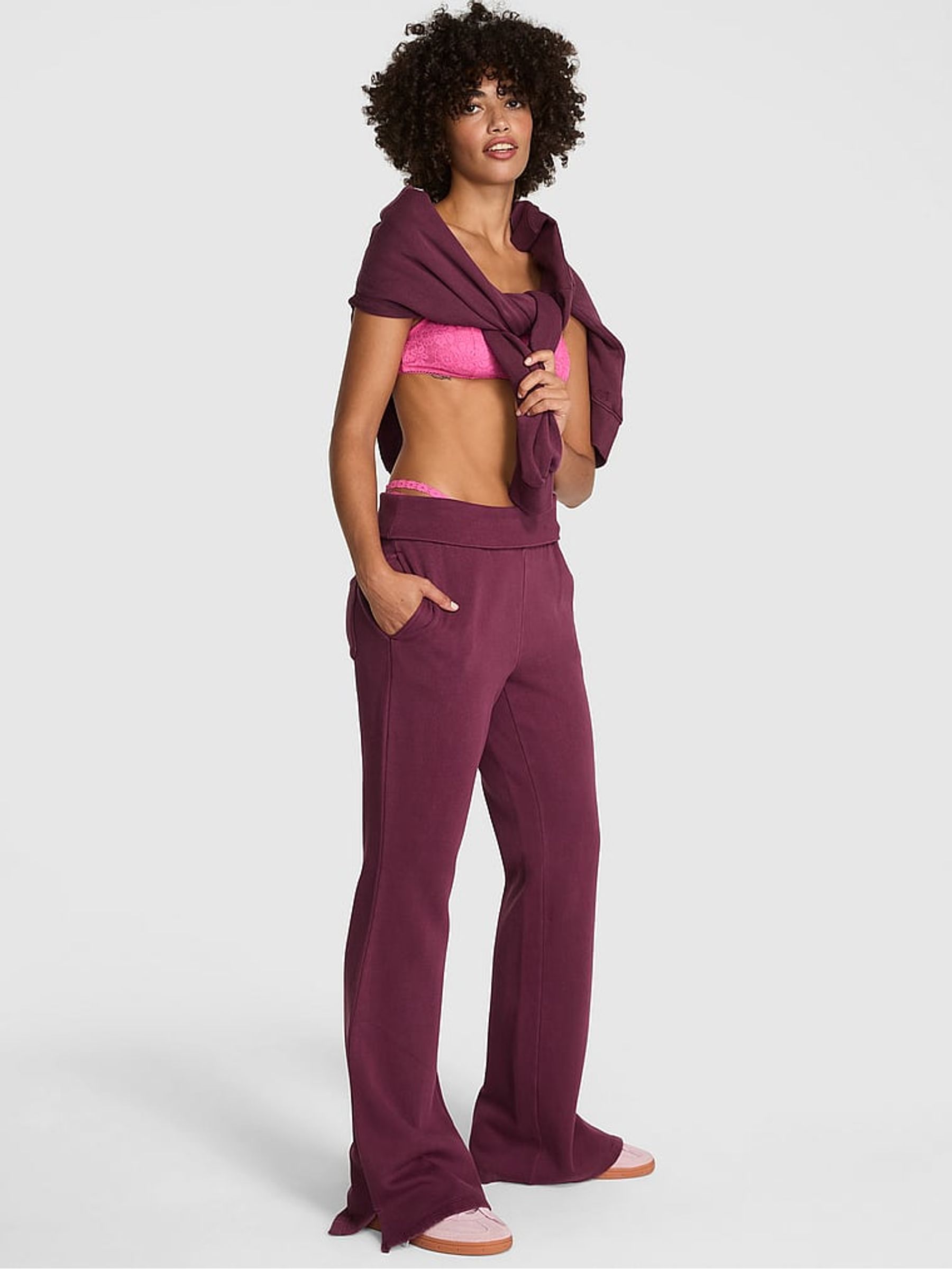 Purple Rose Fleece Fold Over Joggers - Image 1 of 3
