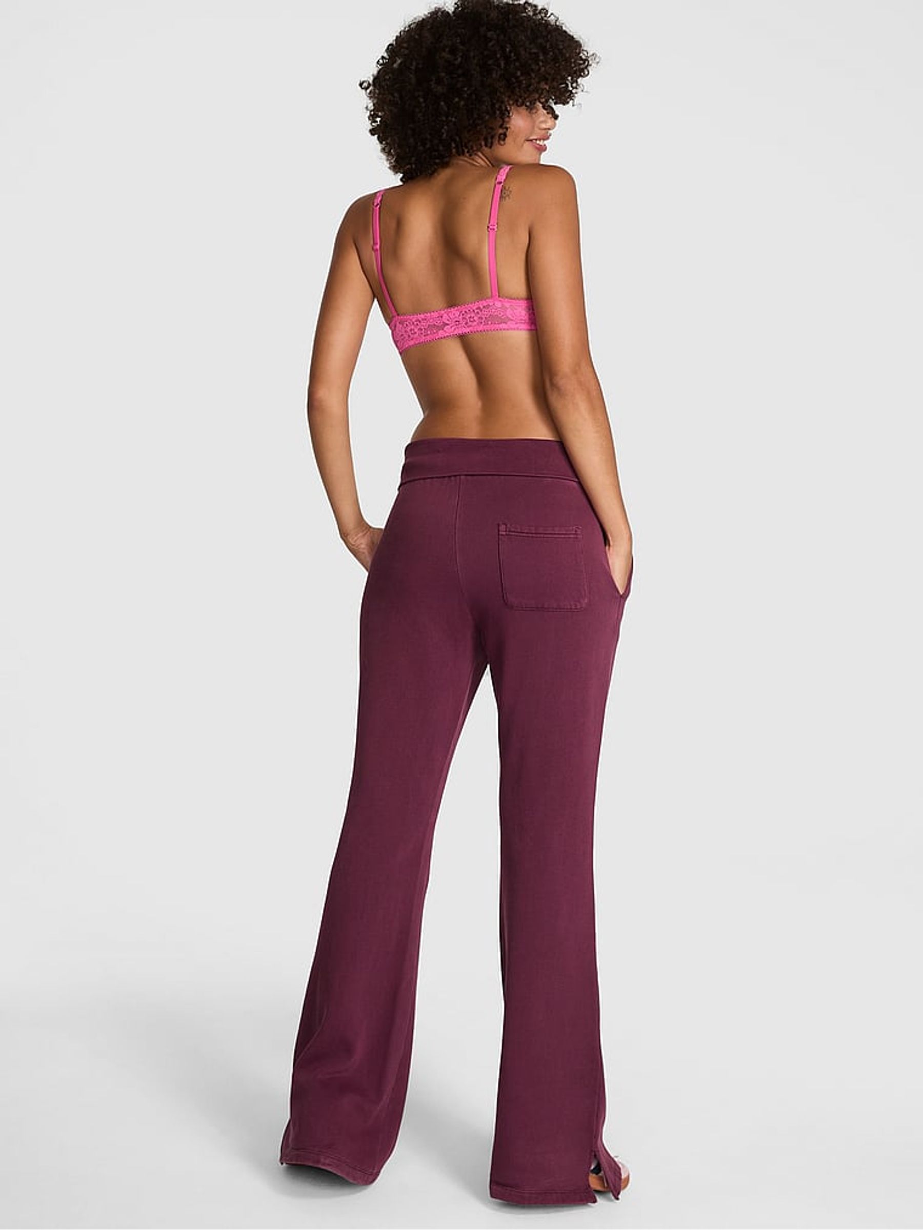 Purple Rose Fleece Fold Over Joggers - Image 2 of 3