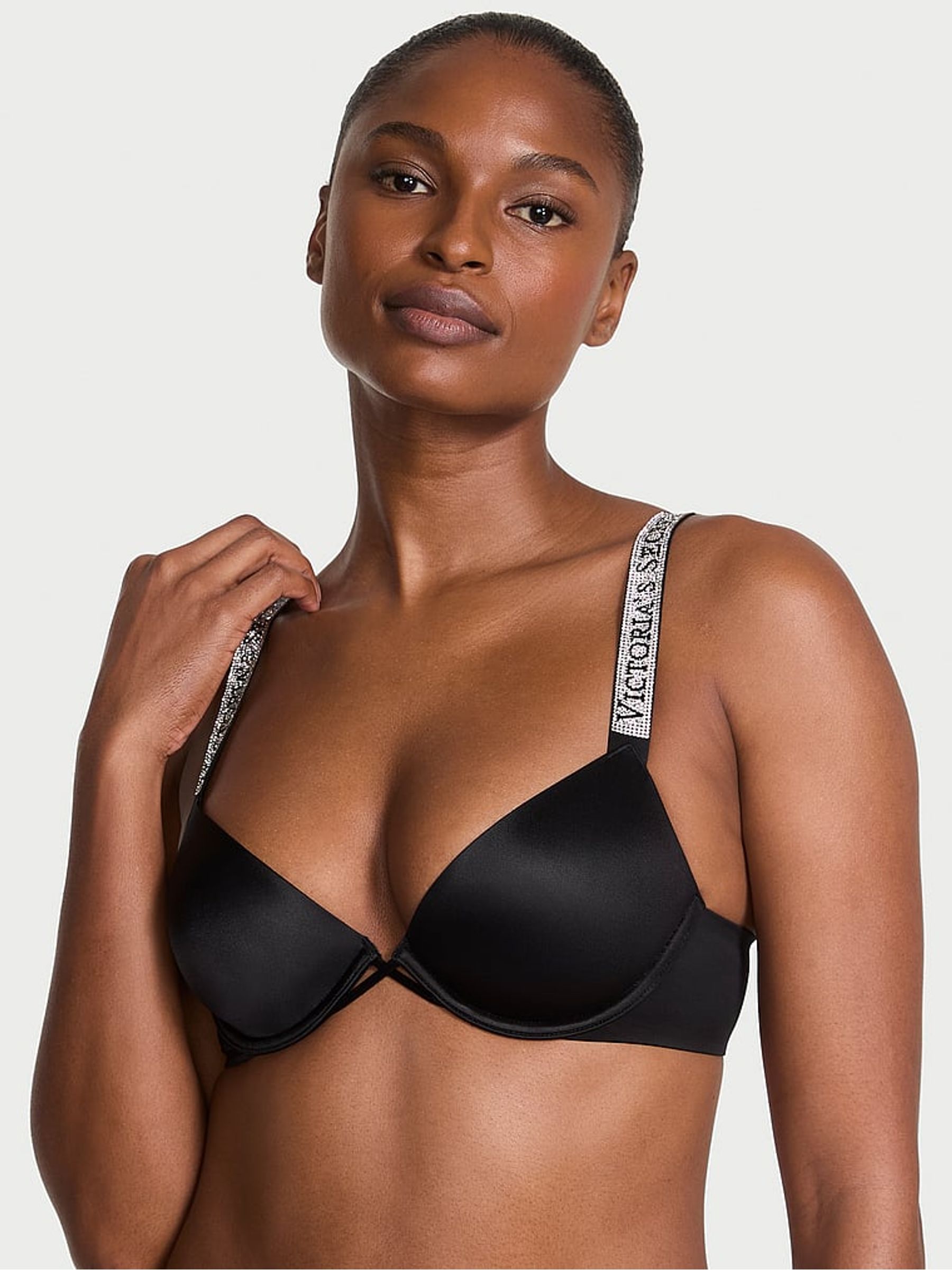 Black Lightly Lined Demi Shine Strap Bra - Image 1 of 3