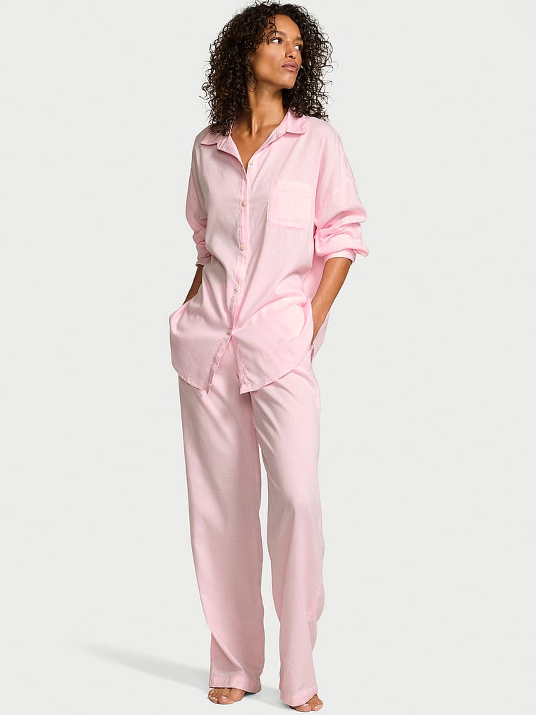 Heather Petal Pink Cotton Modal Long Pyjama Set - Image 1 of 3