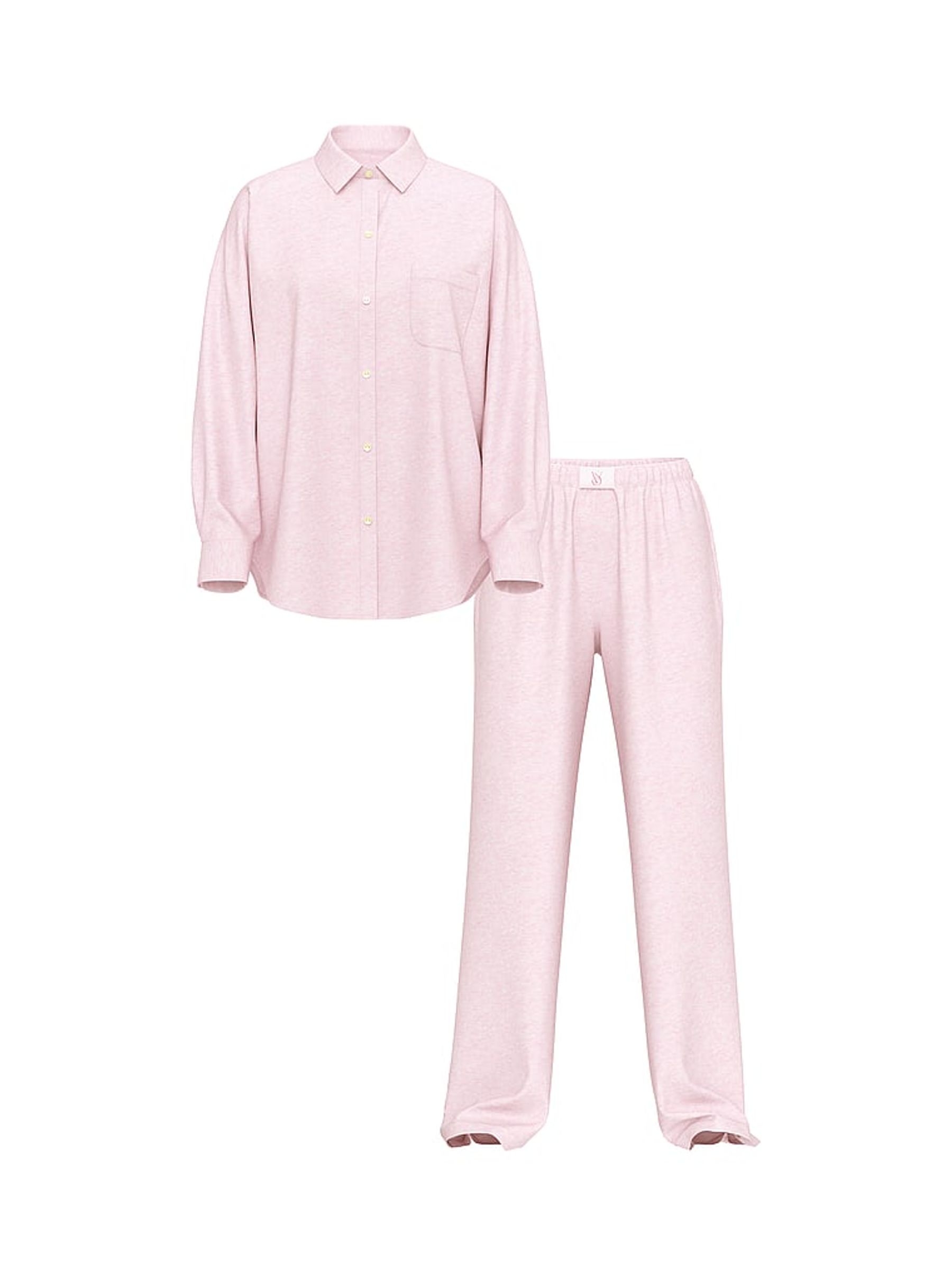 Heather Petal Pink Cotton Modal Long Pyjama Set - Image 3 of 3