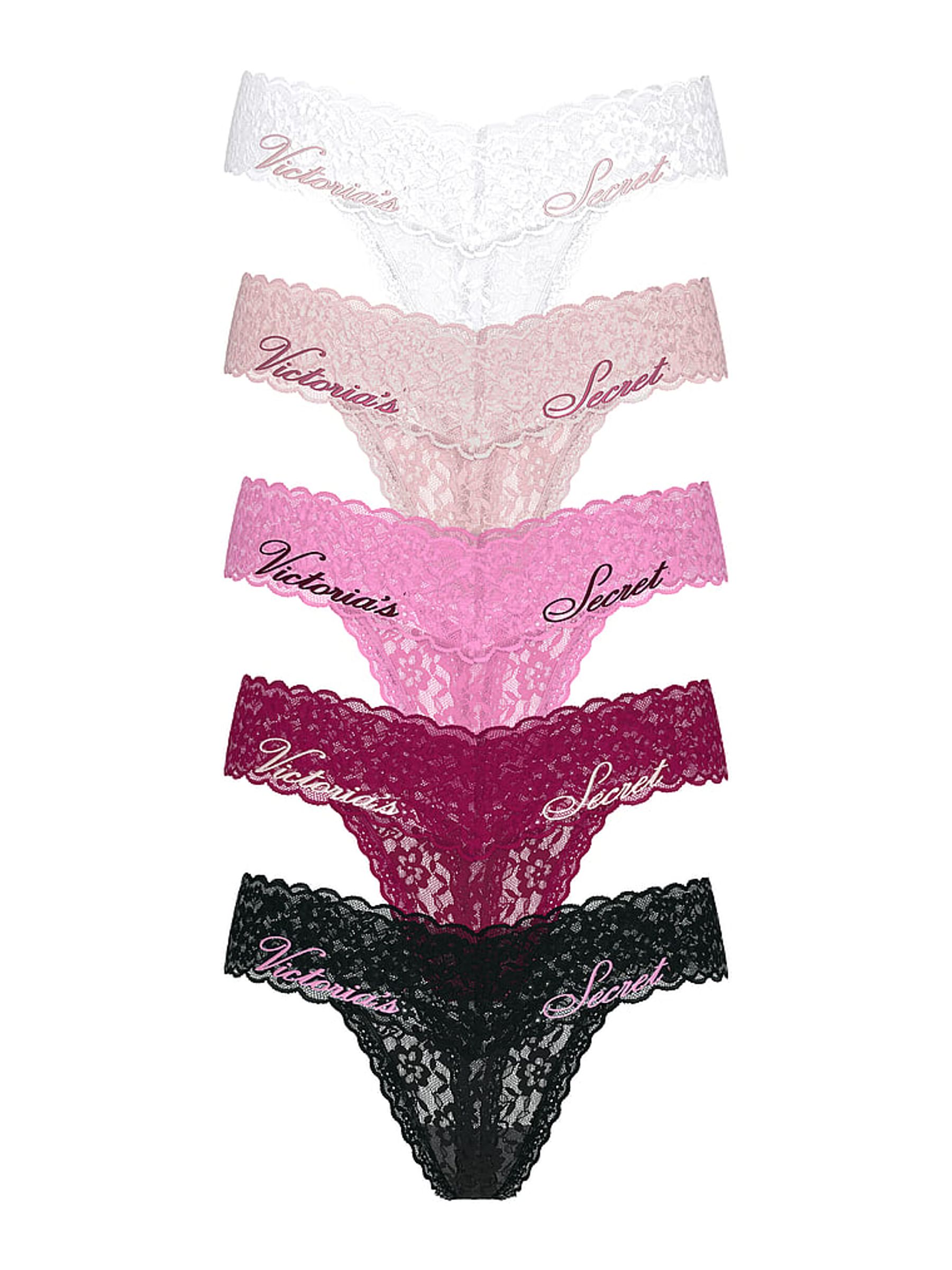 White/Pink/Black/Purple Thong 5 Pack Knickers - Image 1 of 1
