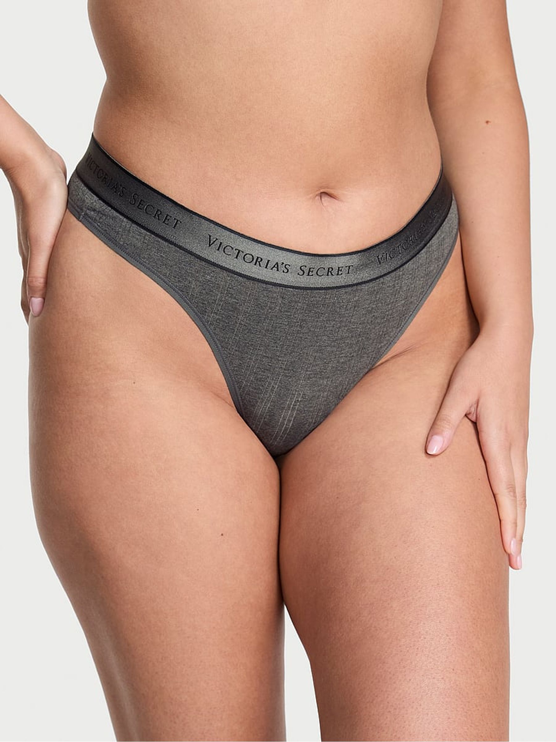 Anthracite Heather Grey Thong Modal Logo Knickers - Image 1 of 3